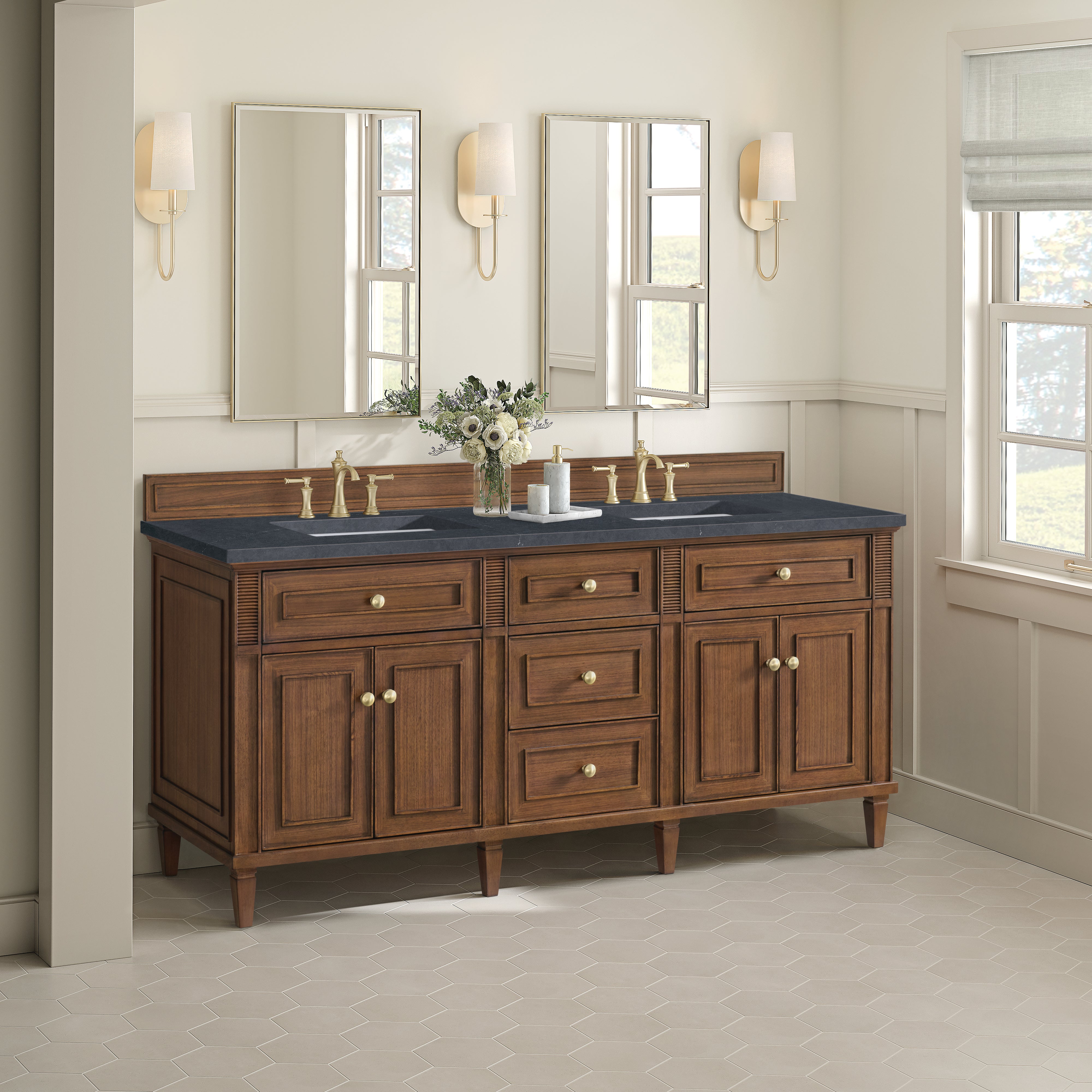 James Martin Lorelai 72"Double Vanity in Mid-Century Walnut with 3cm Countertop