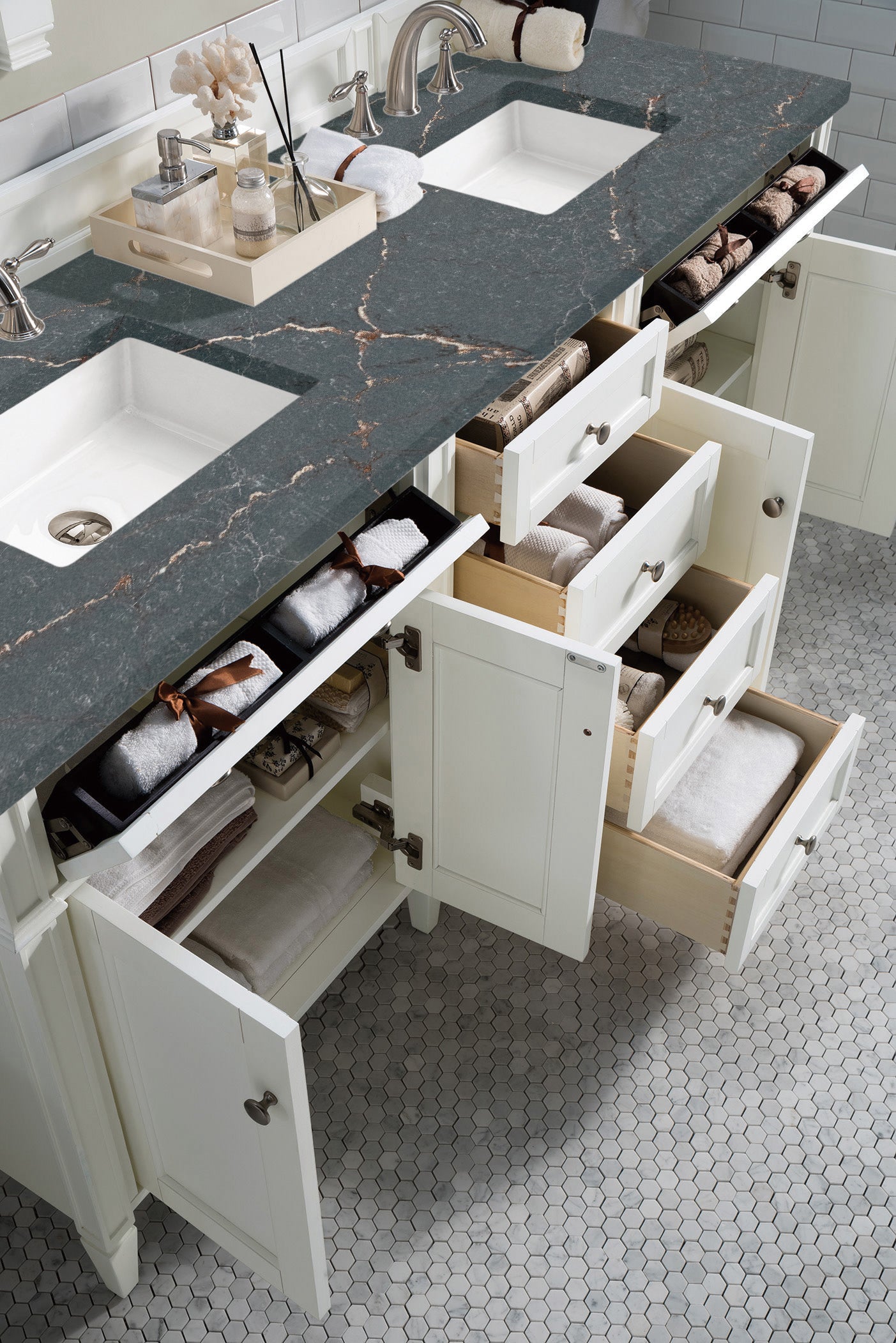 James Martin Brittany 72" Double Vanity in Bright White with 3cm Countertop