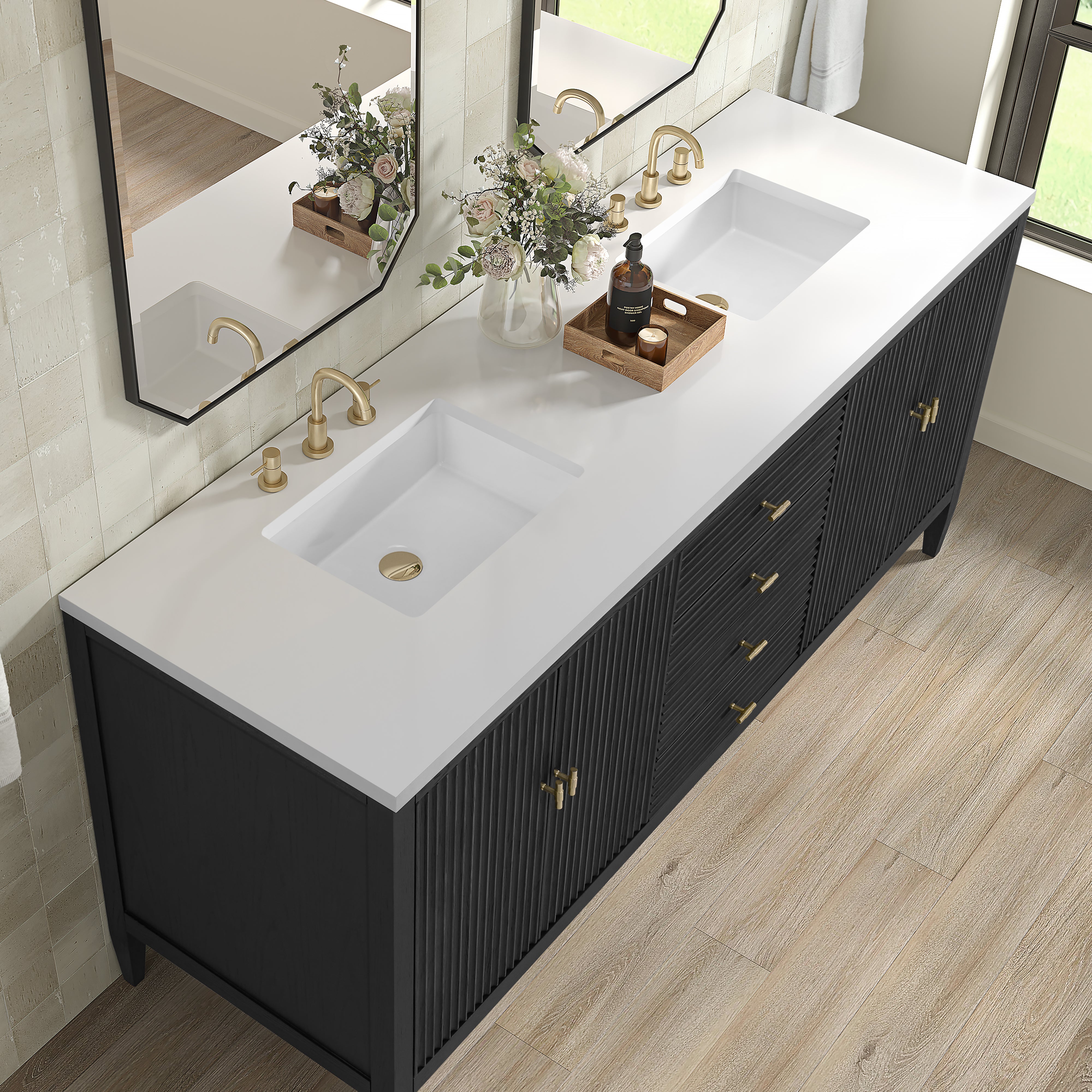 James Martin Myrrin 72" Double Vanity in Carbon Oak with 3cm Countertop
