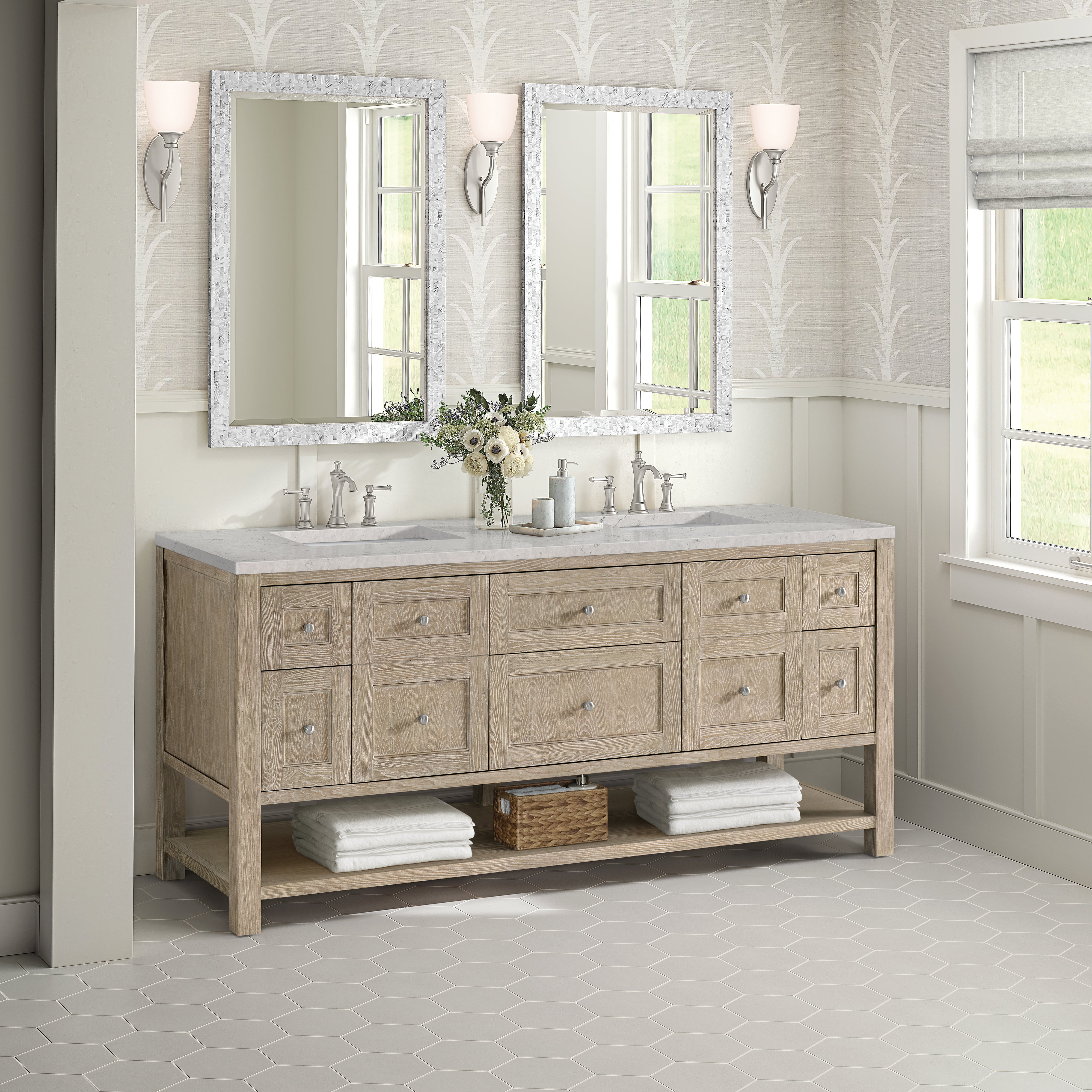 James Martin Breckenridge 72" Double Vanity in Whitewashed Oak with 3cm Countertop