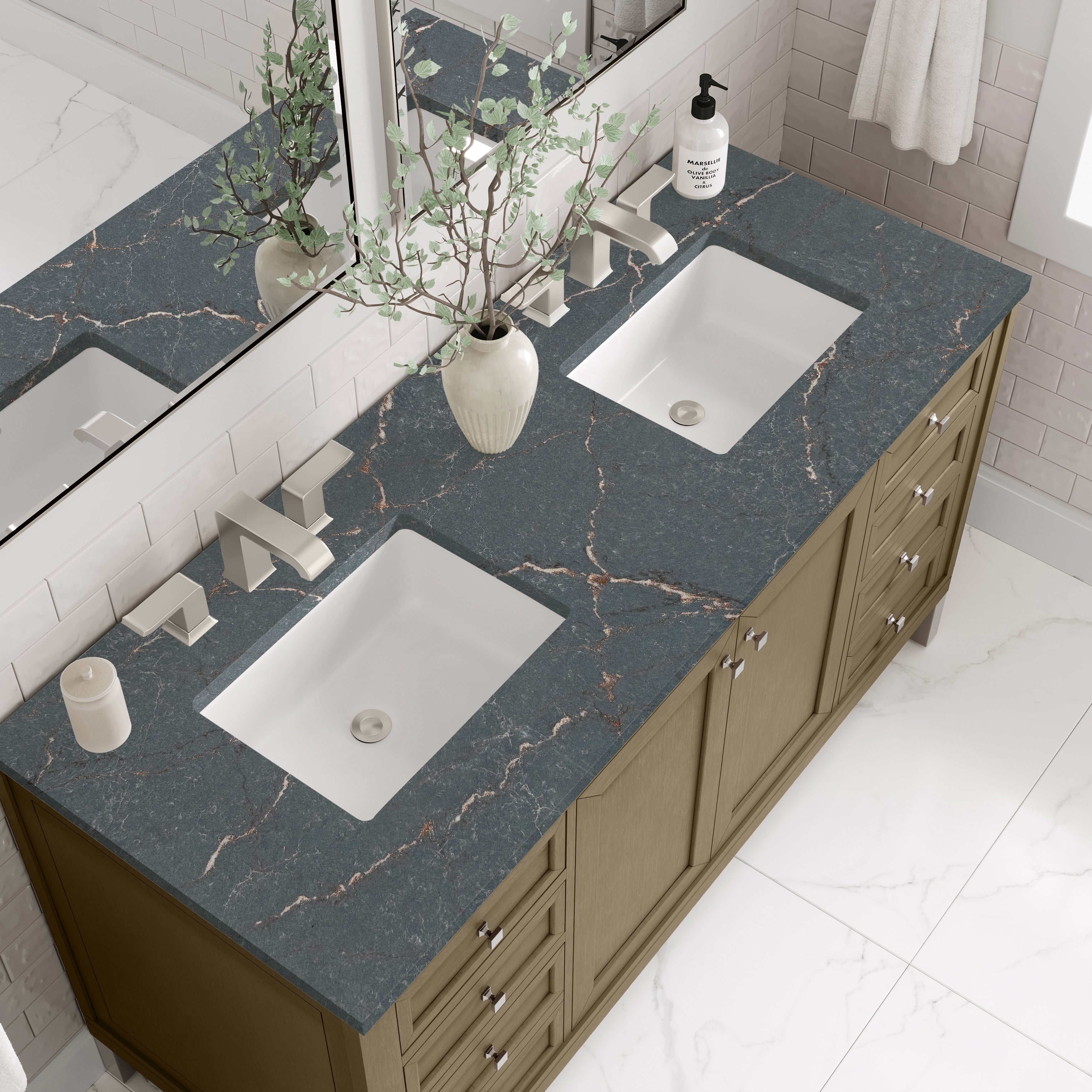 James Martin Chicago 60" Double Vanity in Walnut Whisper with 3cm Countertop