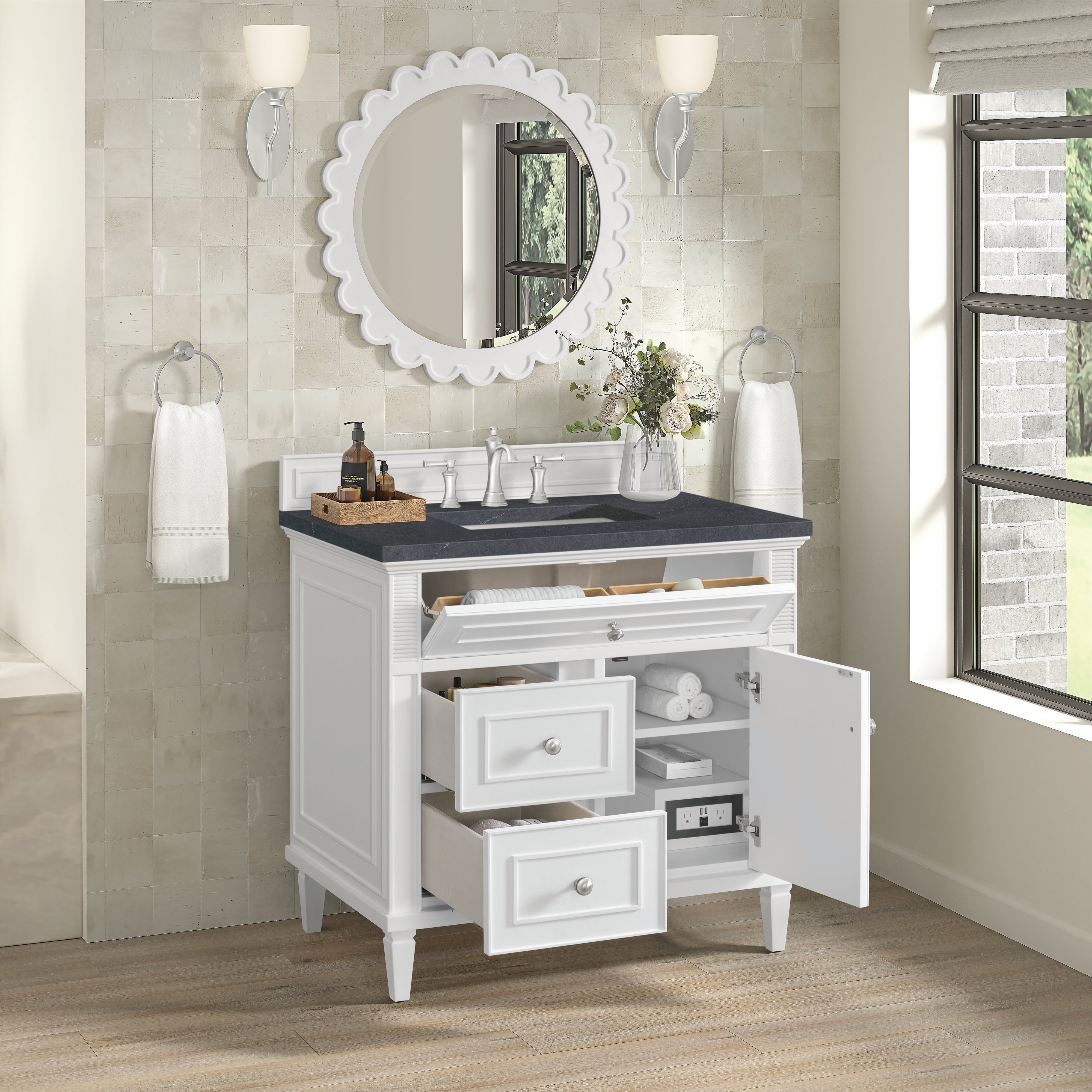 James Martin Lorelai 36" Single Vanity in Bright White with 3cm Countertop