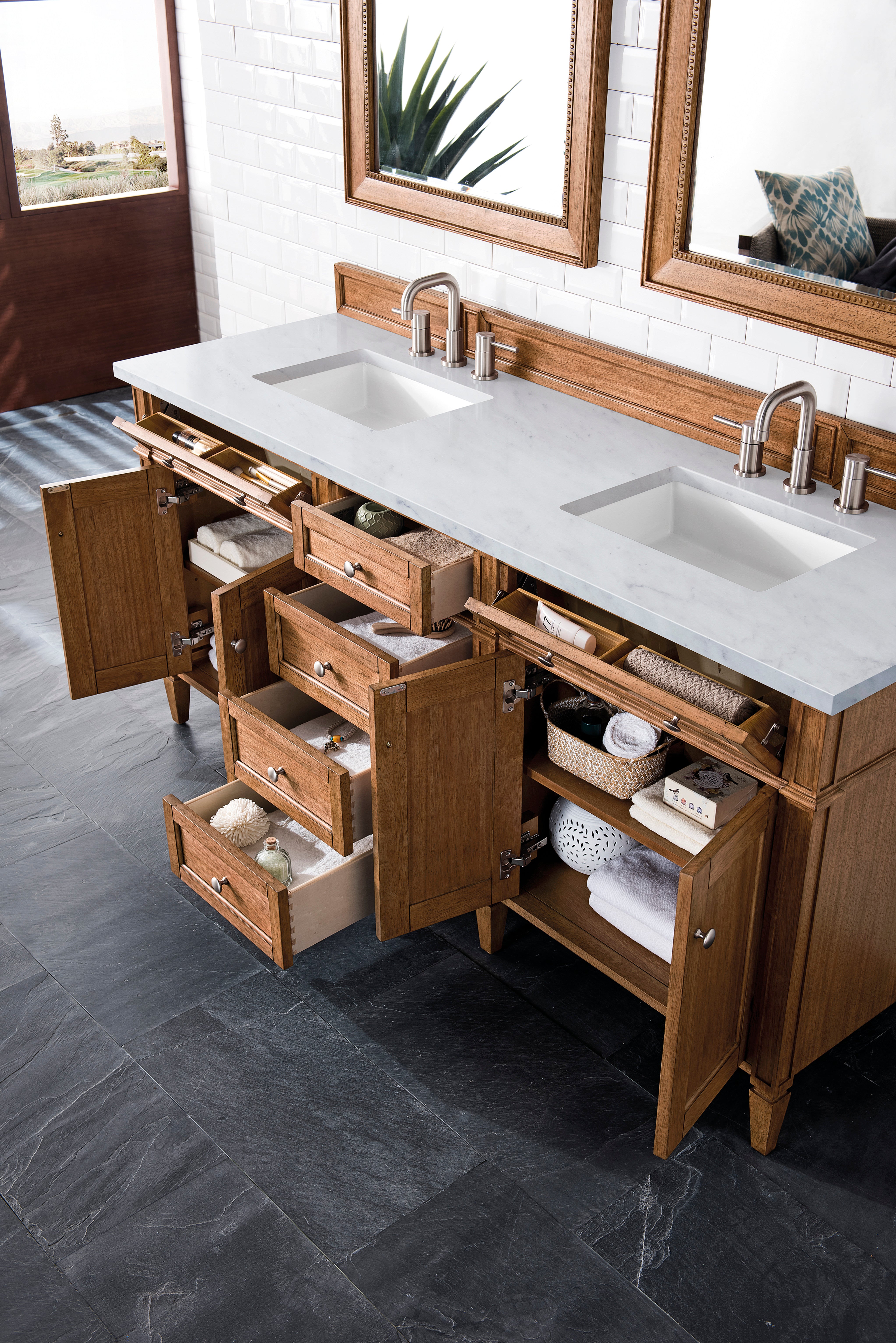 James Martin Brittany 72" Double Vanity in Saddle Brown with 3cm Countertop