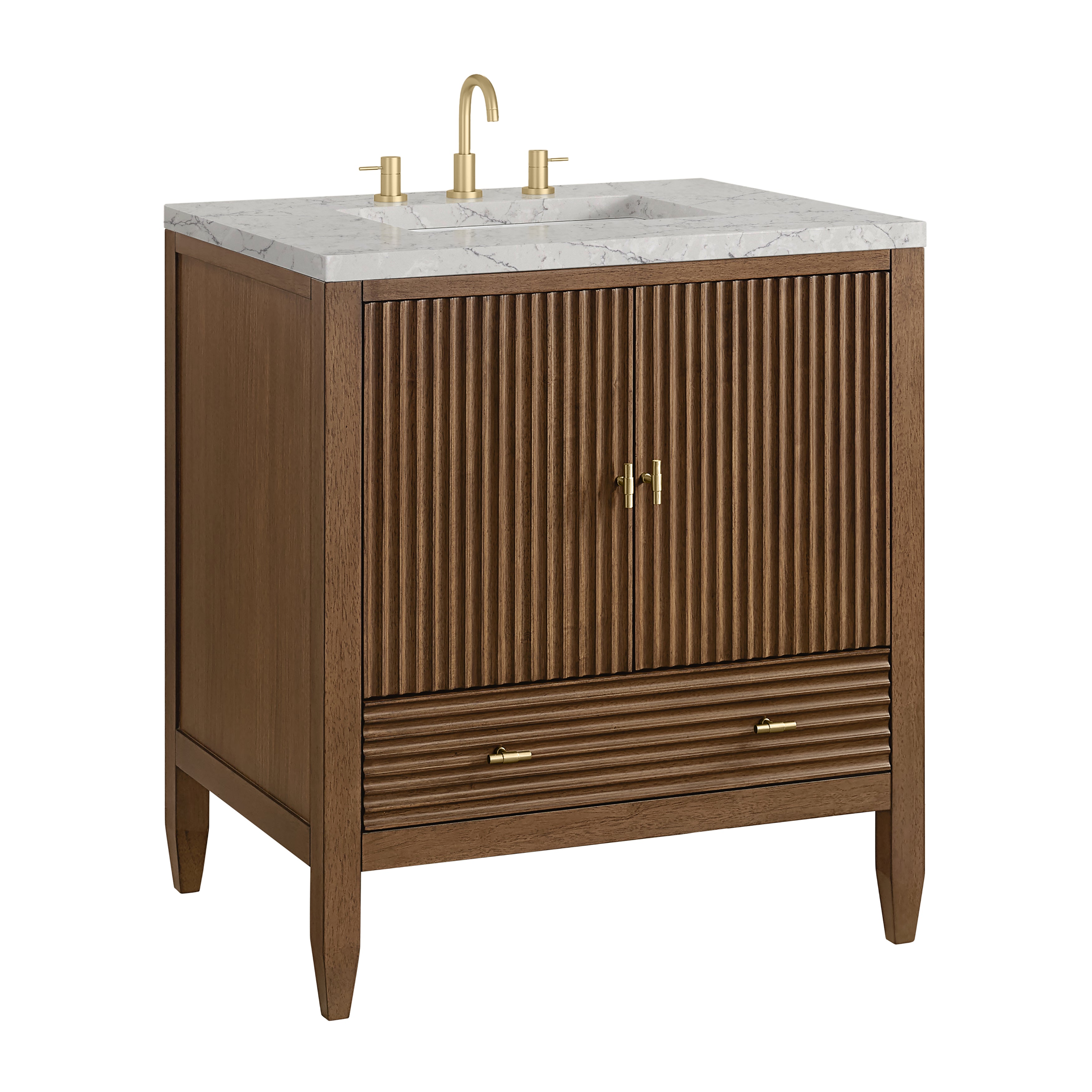 James Martin Myrrin 30" Single Vanity in Mid-Century Walnut with 3cm Countertop