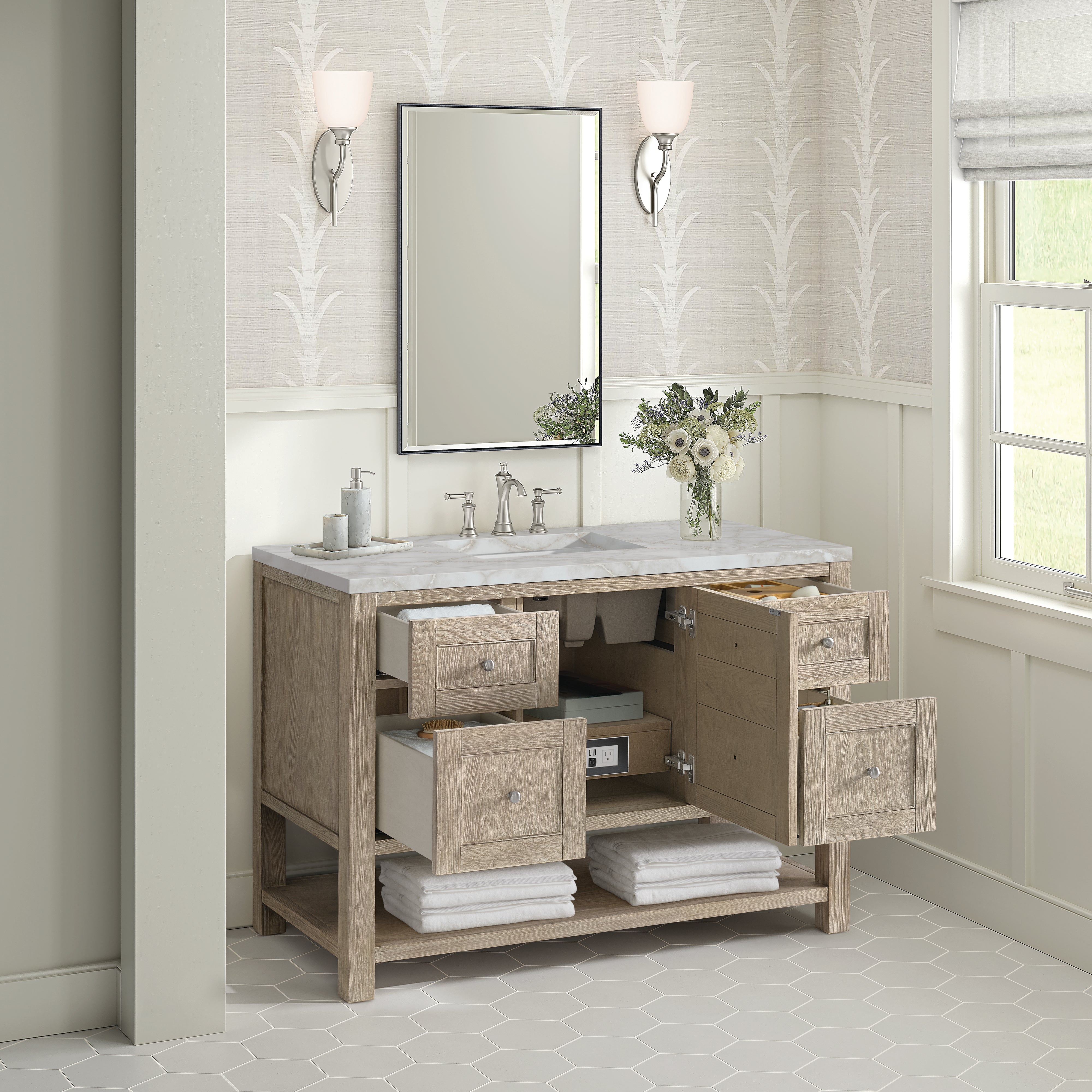 James Martin Breckenridge 48" Single Vanity in Whitewashed Oak with 3cm Countertop