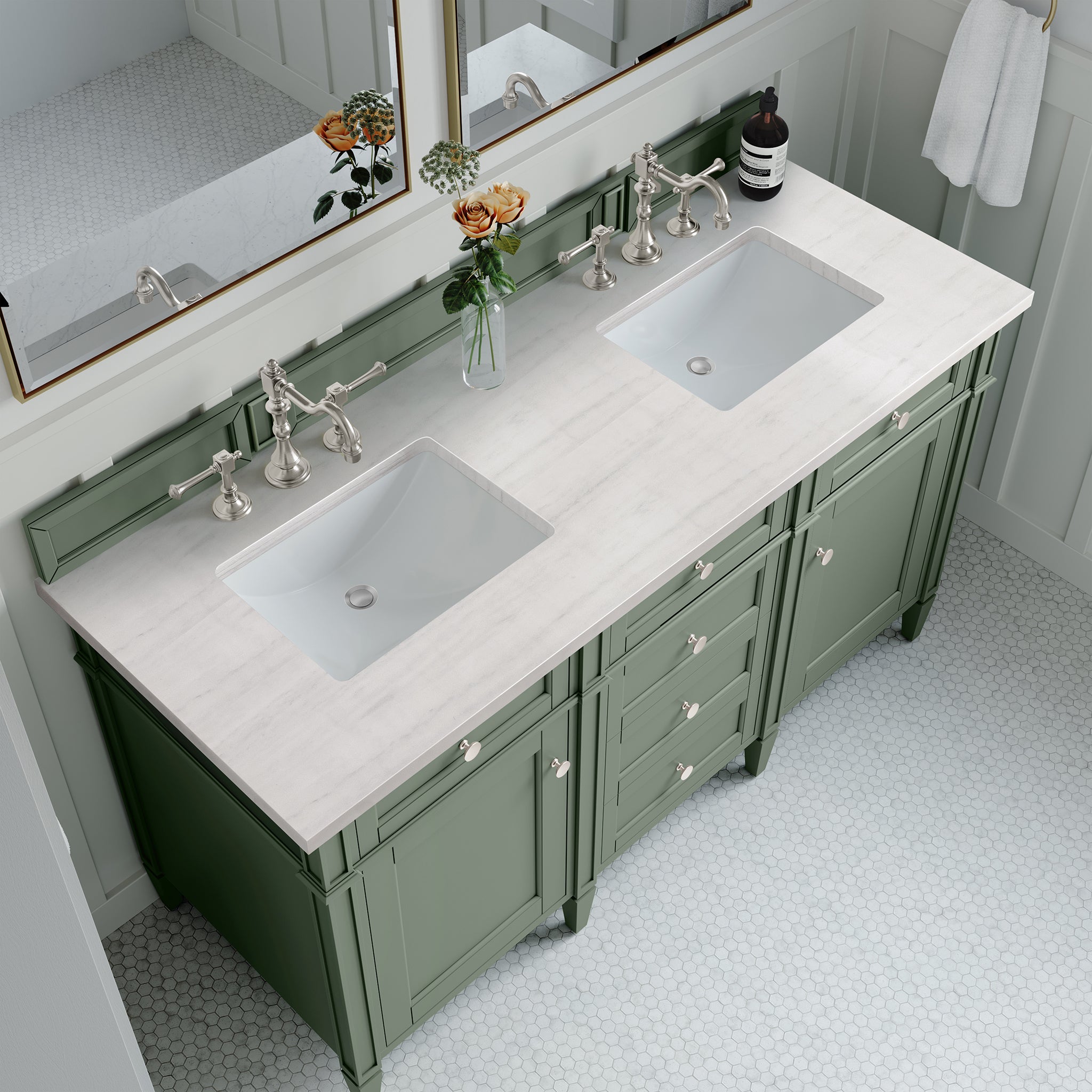 James Martin Brittany 60" Double Vanity in Smokey Celadon with 3cm Countertop