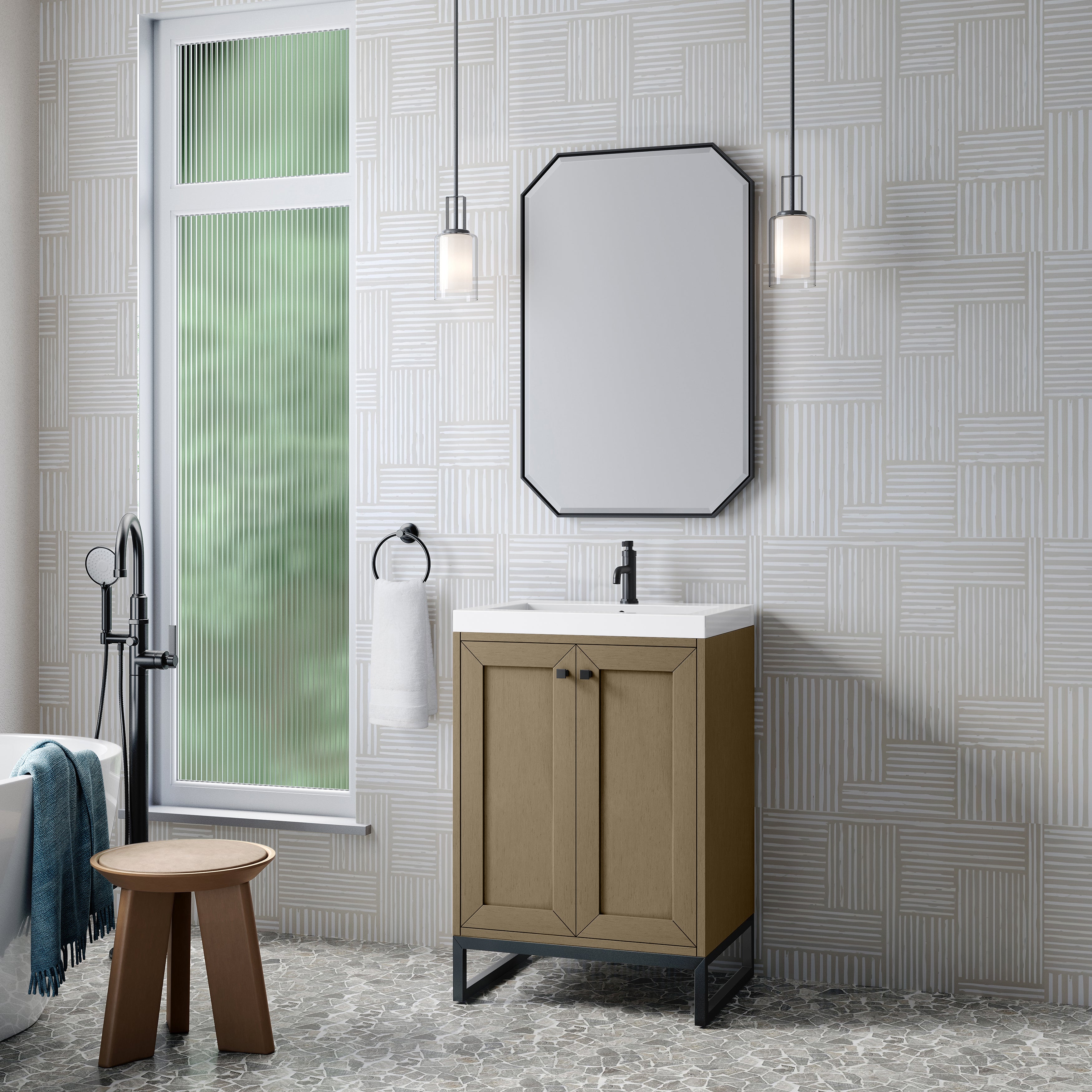 James Martin Chianti 24" Single Vanity in Glossy White with White Glossy Composite Stone Top