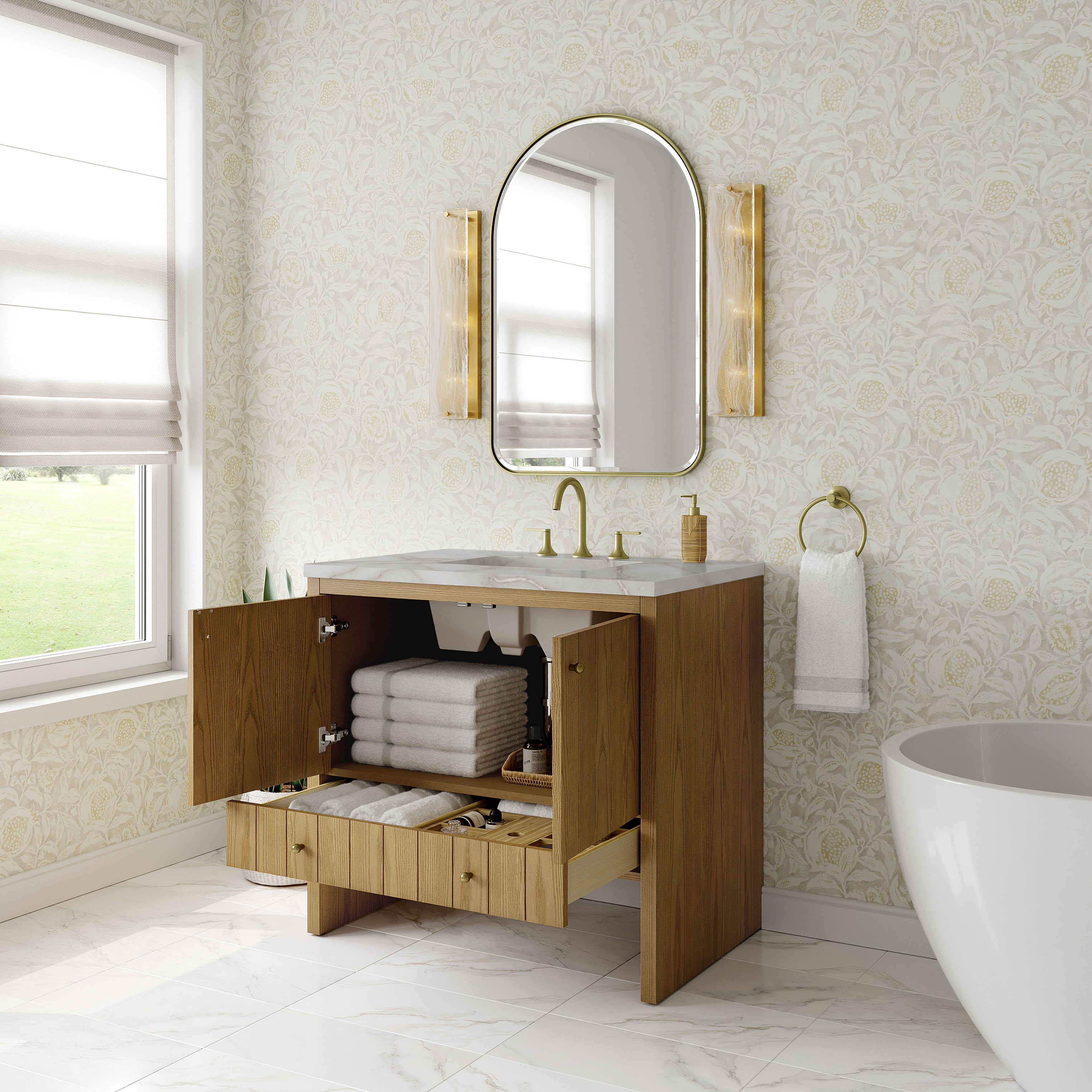 James Martin Hudson 36" Single Vanity in Light Natural Oak with 3cm Countertop