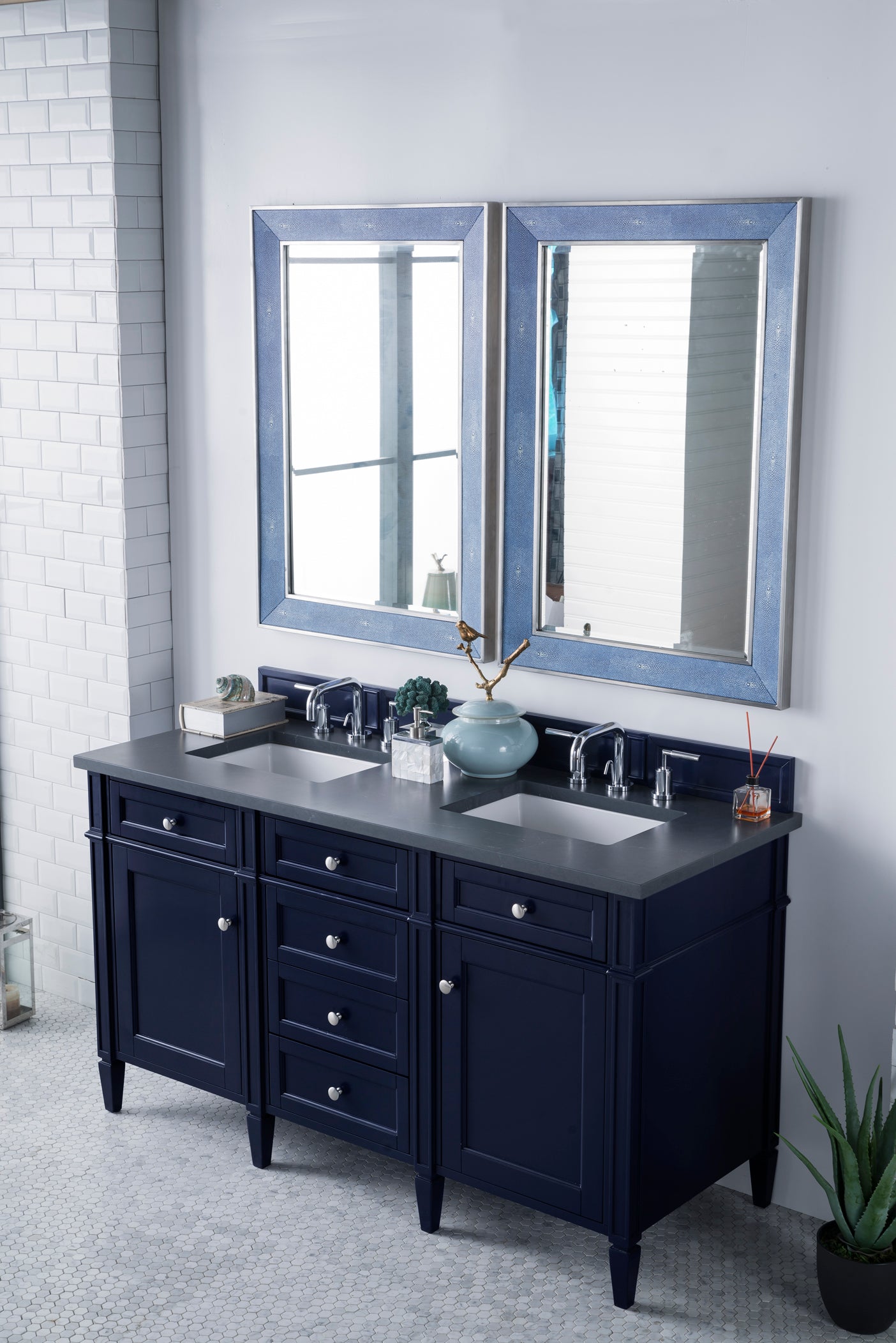James Martin Brittany 60" Double Vanity in Victory Bleu with 3cm Countertop