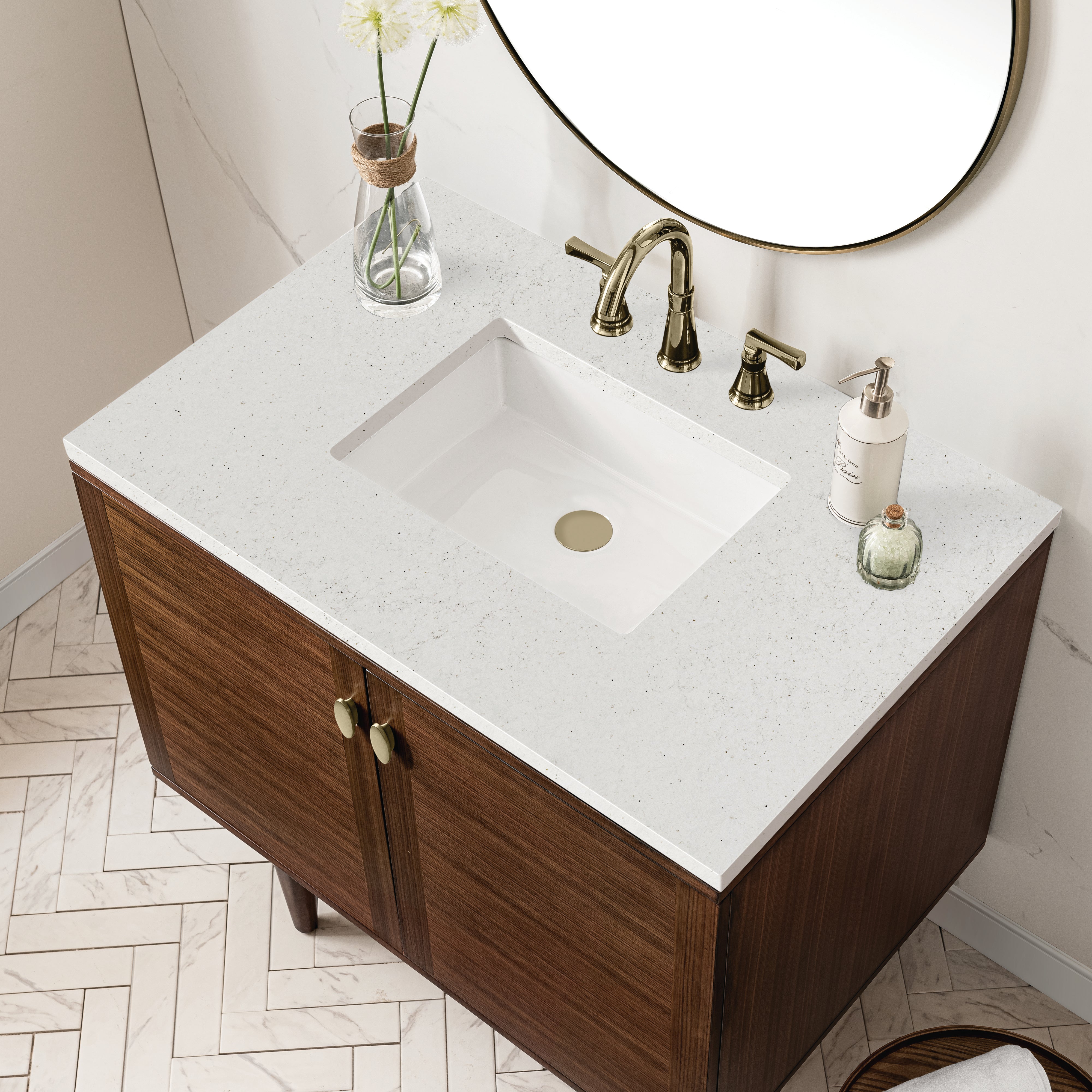 James Martin Amberly 36" Single Vanity in Mid-Century Walnut with 3cm Countertop