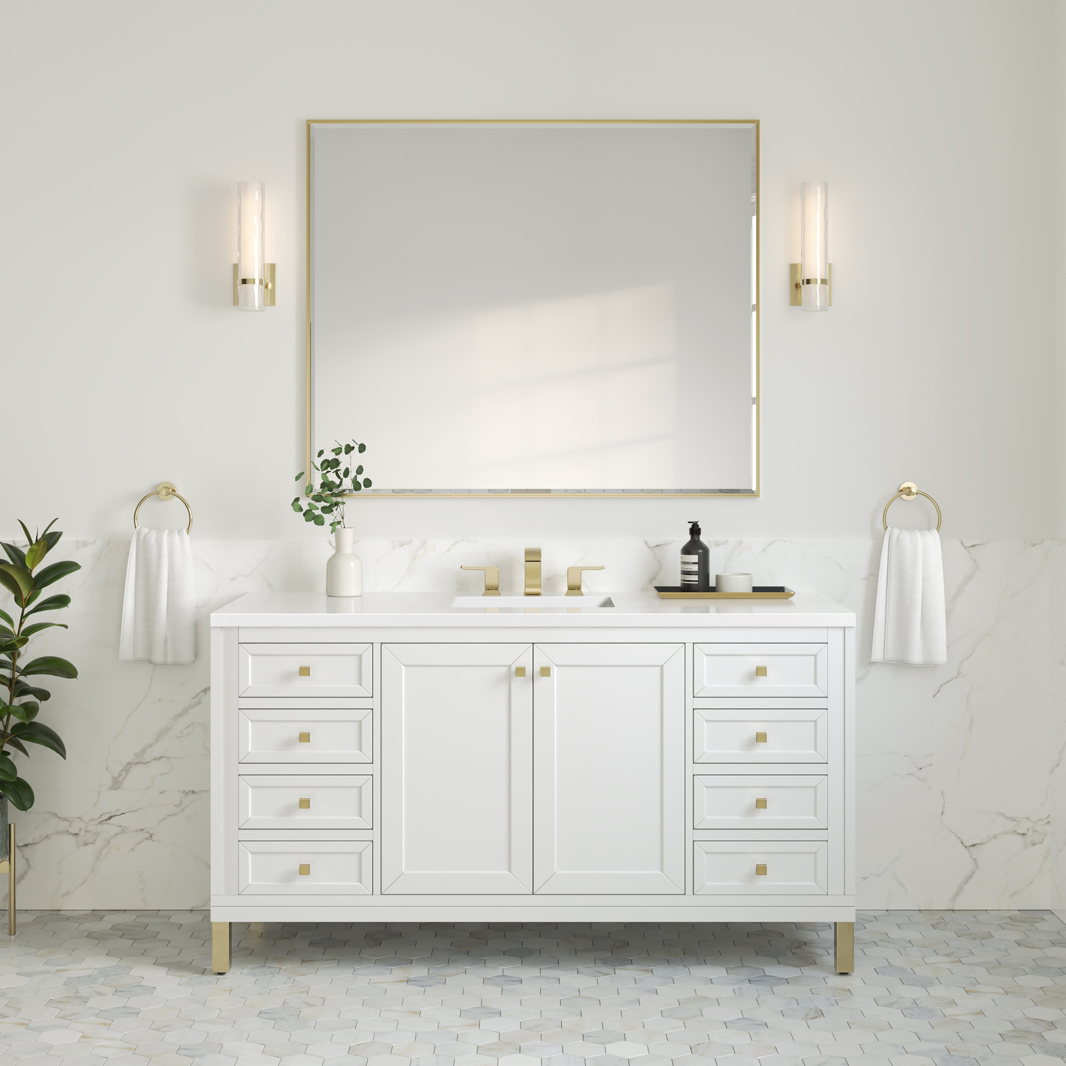 James Martin Chicago 60" Single Vanity in Glossy White with 3cm Countertop