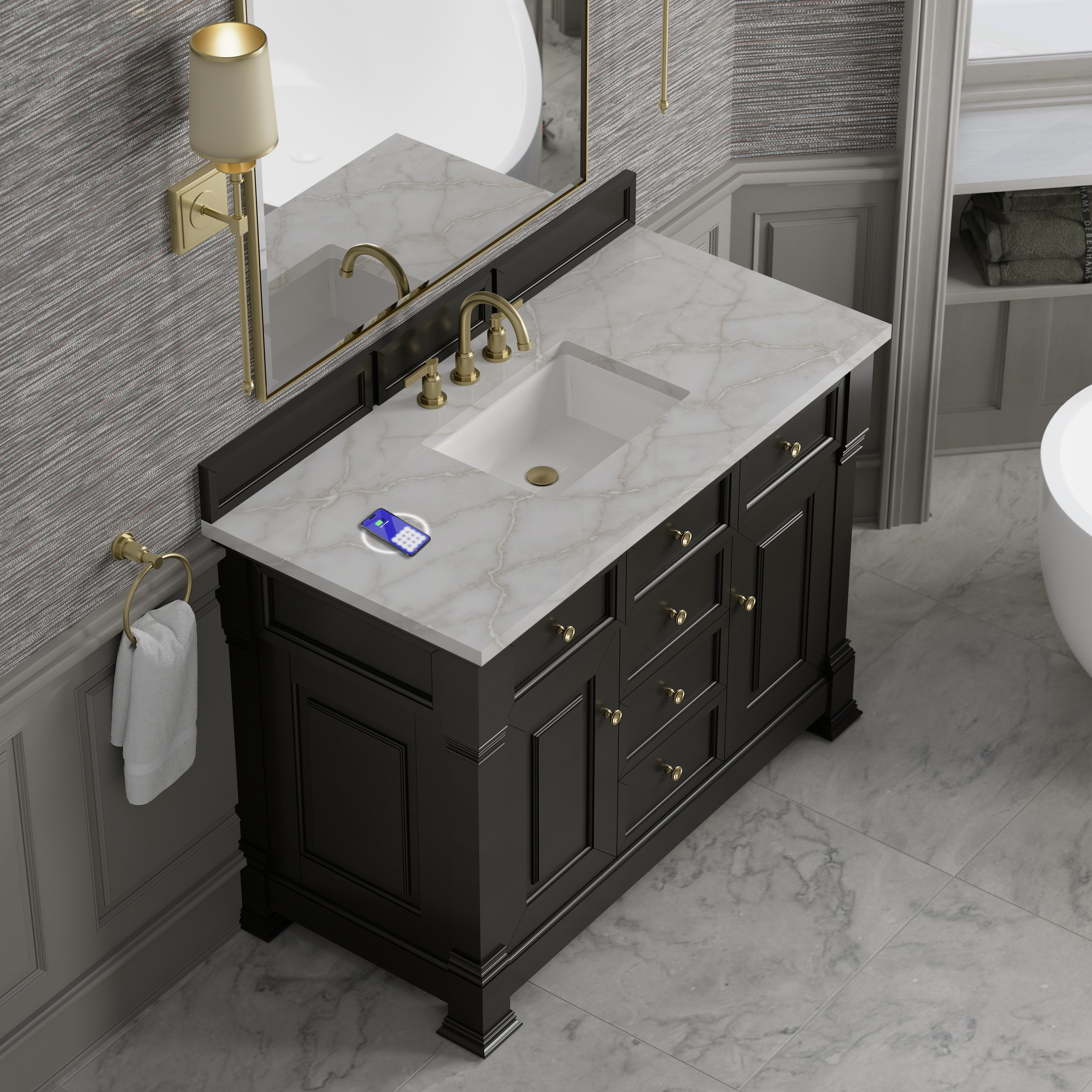 James Martin Brookfield 48" Single Vanity in Black Onyx with 3cm Countertop and FreePower Wireless Charger