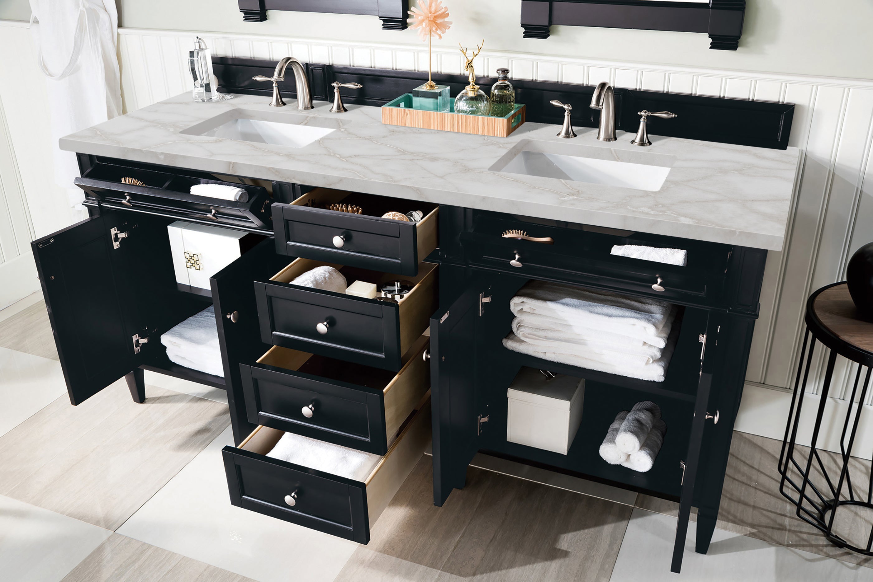 James Martin Brittany 72" Double Vanity in Black Onyx with 3cm Countertop