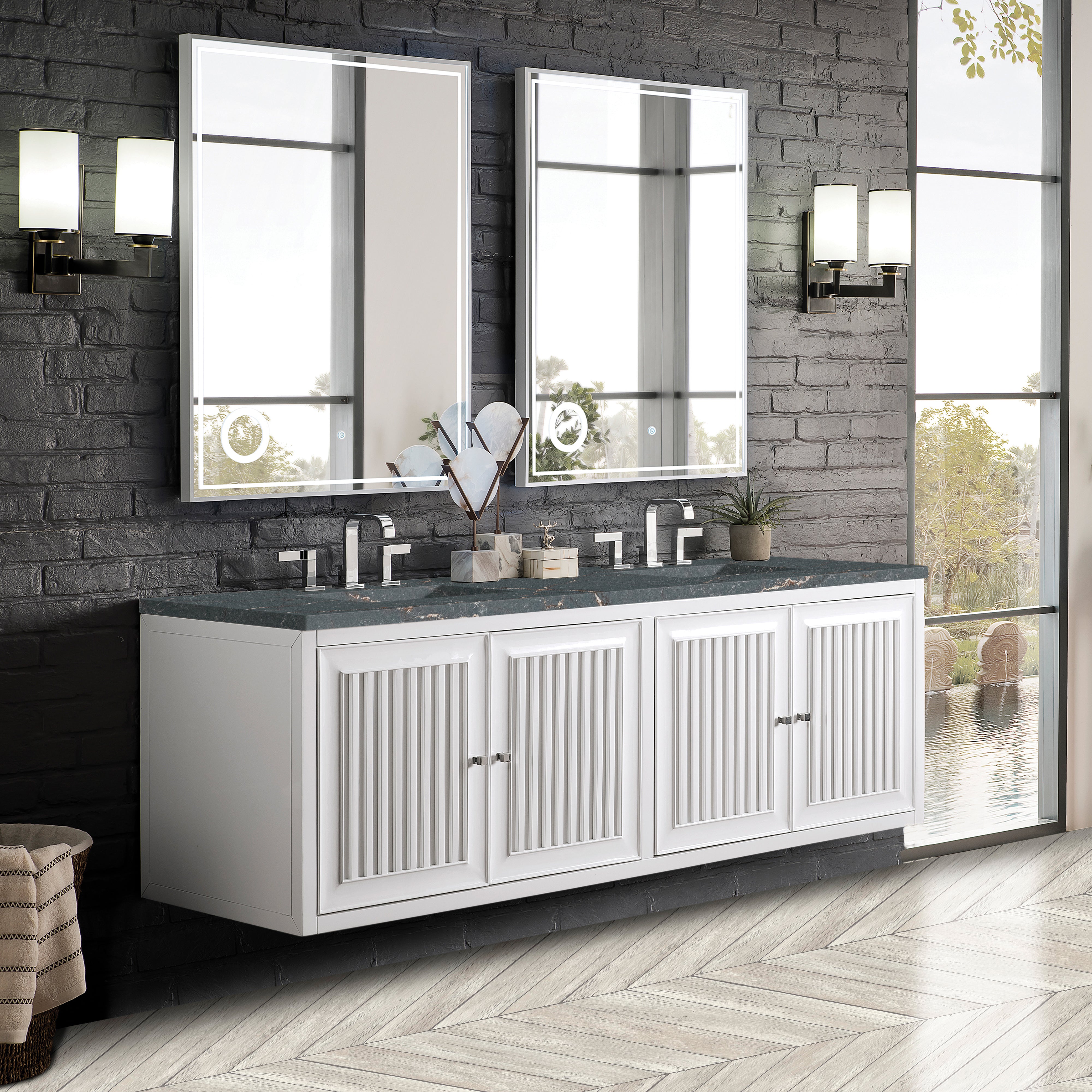 James Martin Athens 72" Double Vanity in Glossy White with 3cm Countertop