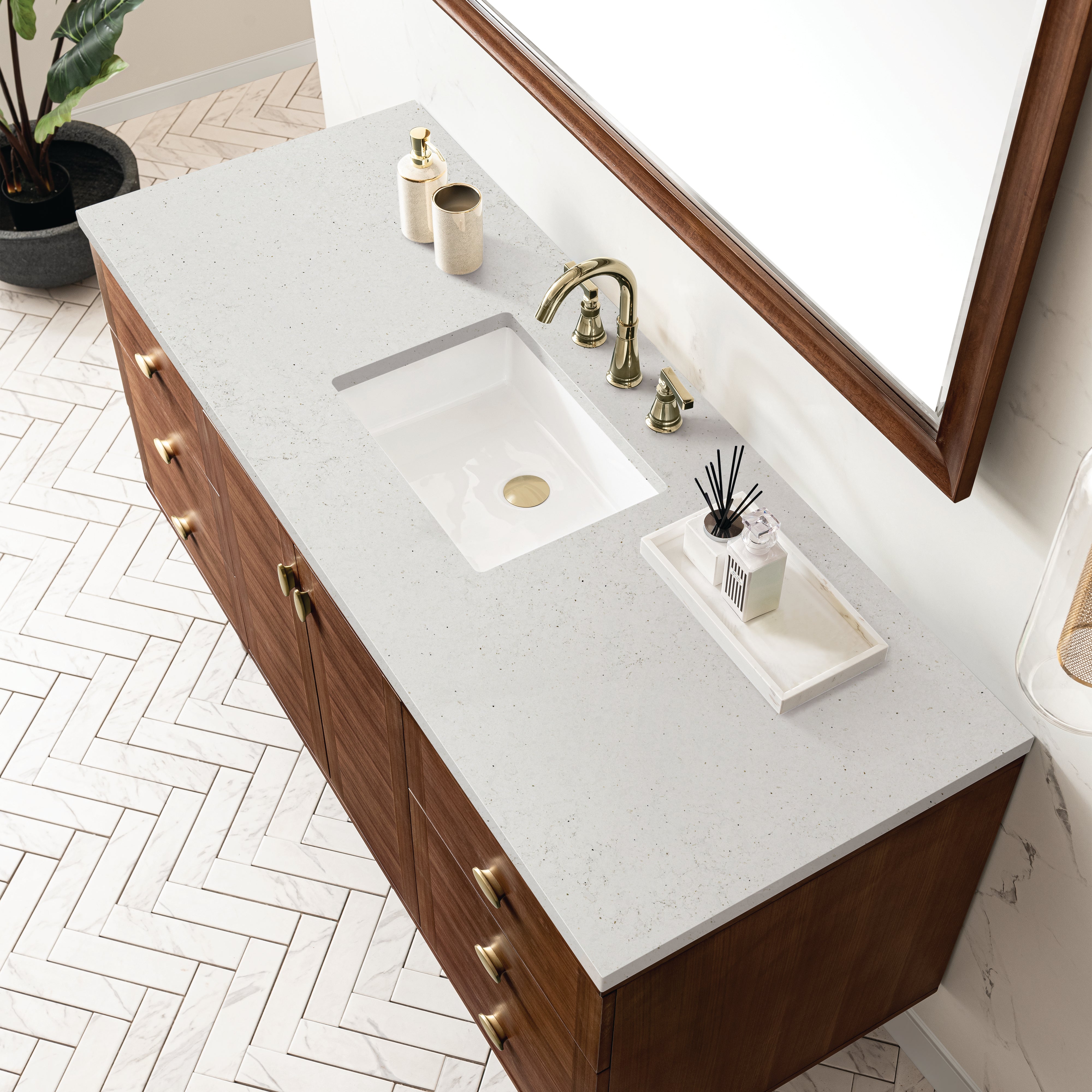 James Martin Amberly 60" Single Vanity in Mid-Century Walnut with 3cm Countertop