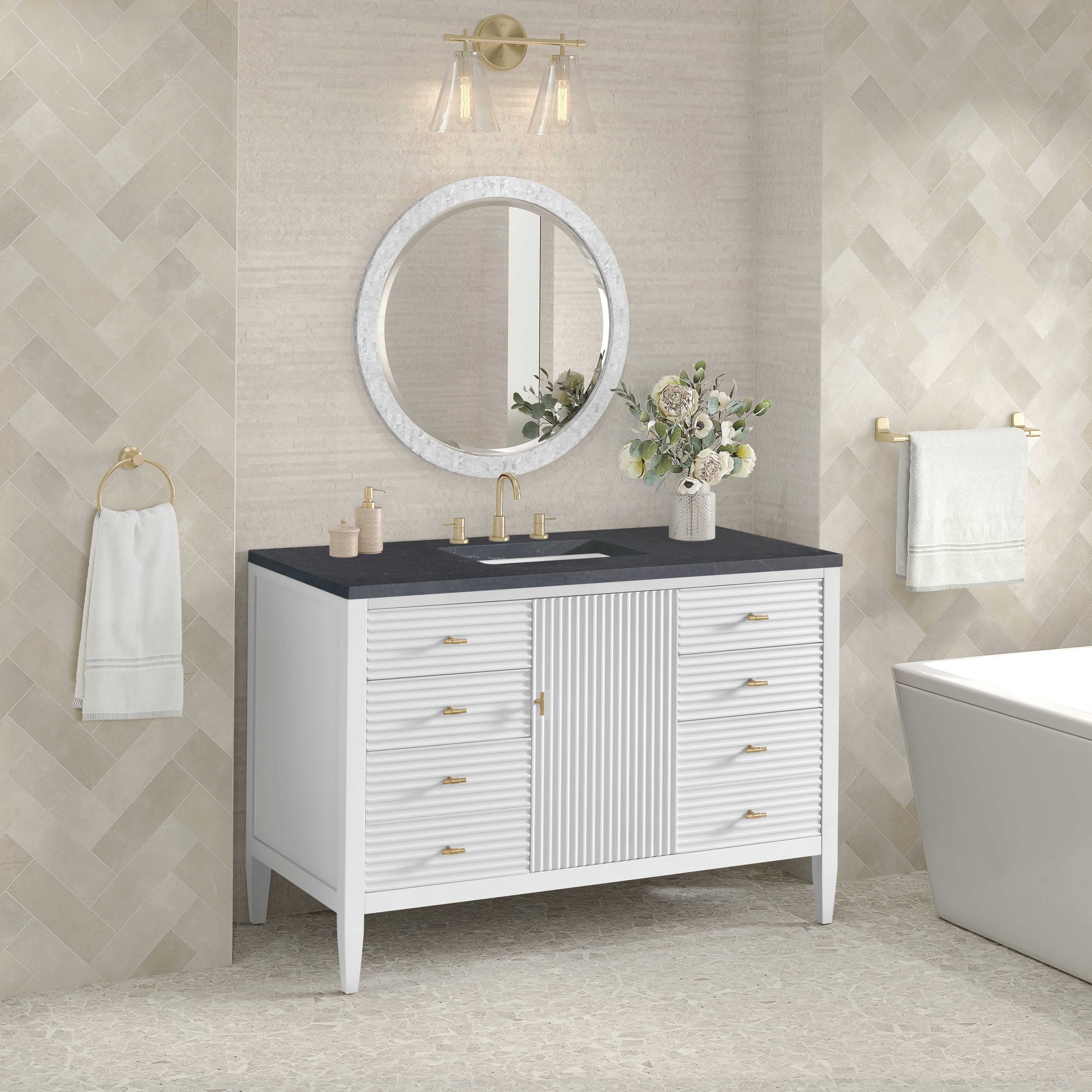 James Martin Myrrin 48" Single Vanity in Bright White with 3cm Countertop