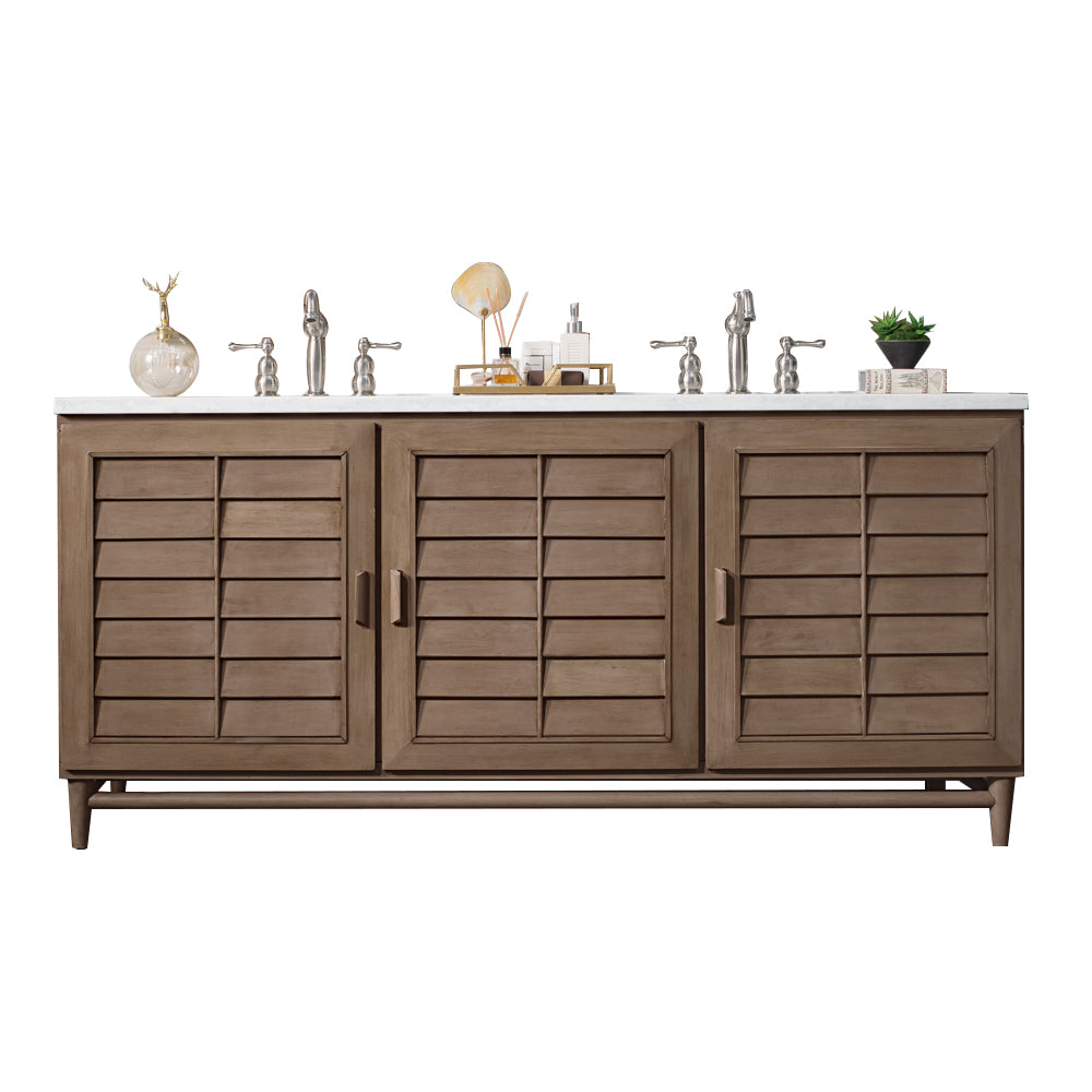 James Martin Portland 72" Double Vanity in Whitewashed Walnut with 3cm Countertop