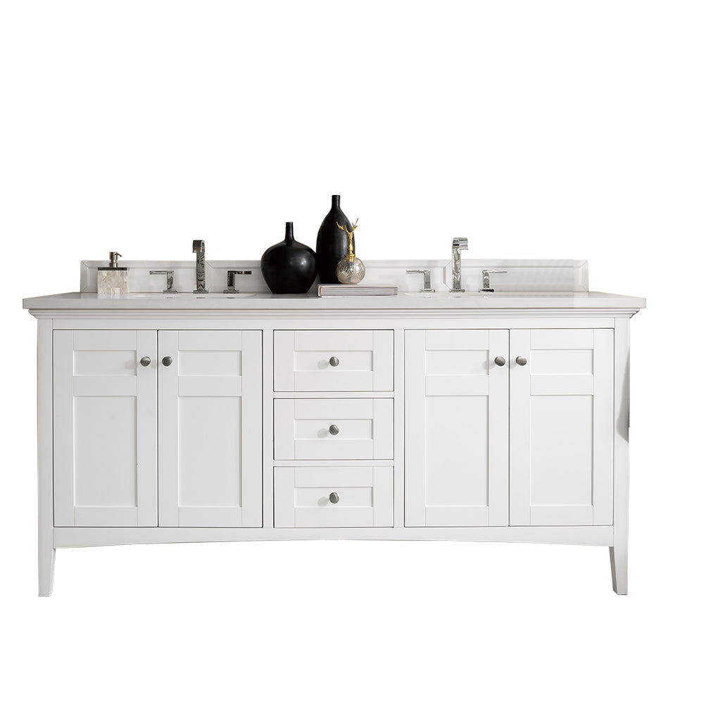 James Martin Palisades 72" Double Vanity in Bright White with 3cm Countertop