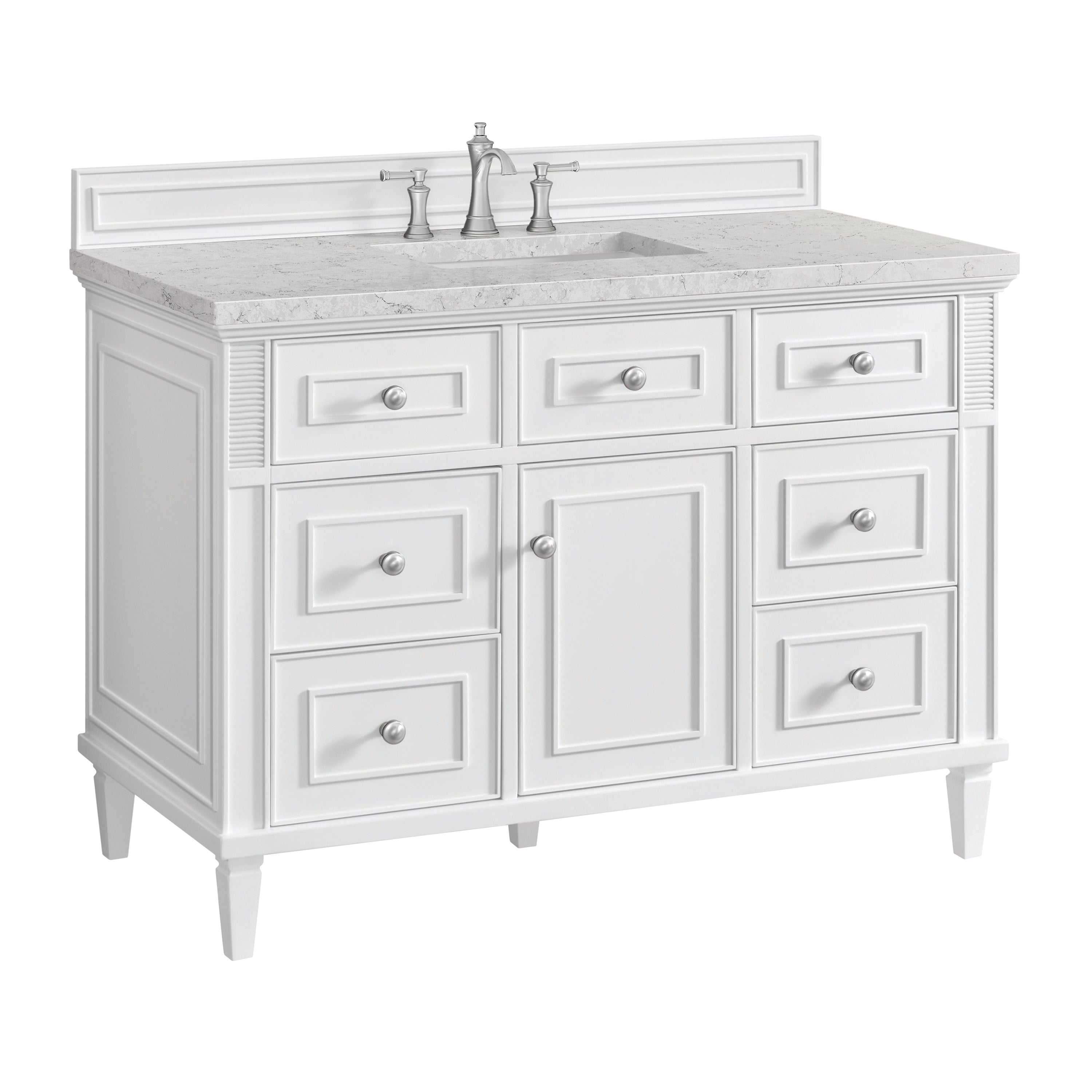 James Martin Lorelai 48" Single Vanity in Bright White with 3cm Countertop and FreePower Wireless Charger