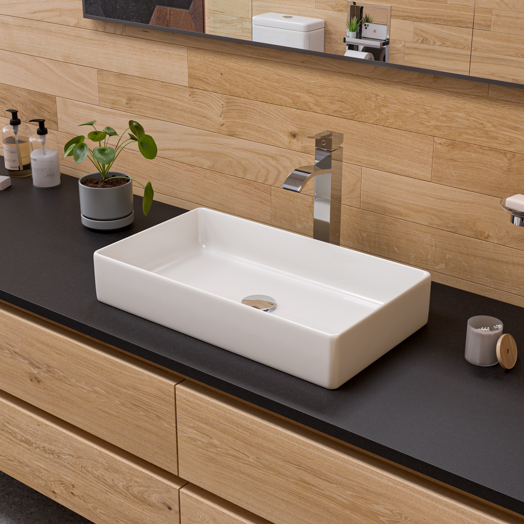 ALFI brand AB1158 Tall Square Body Curved Spout Single Lever Bathroom Faucet