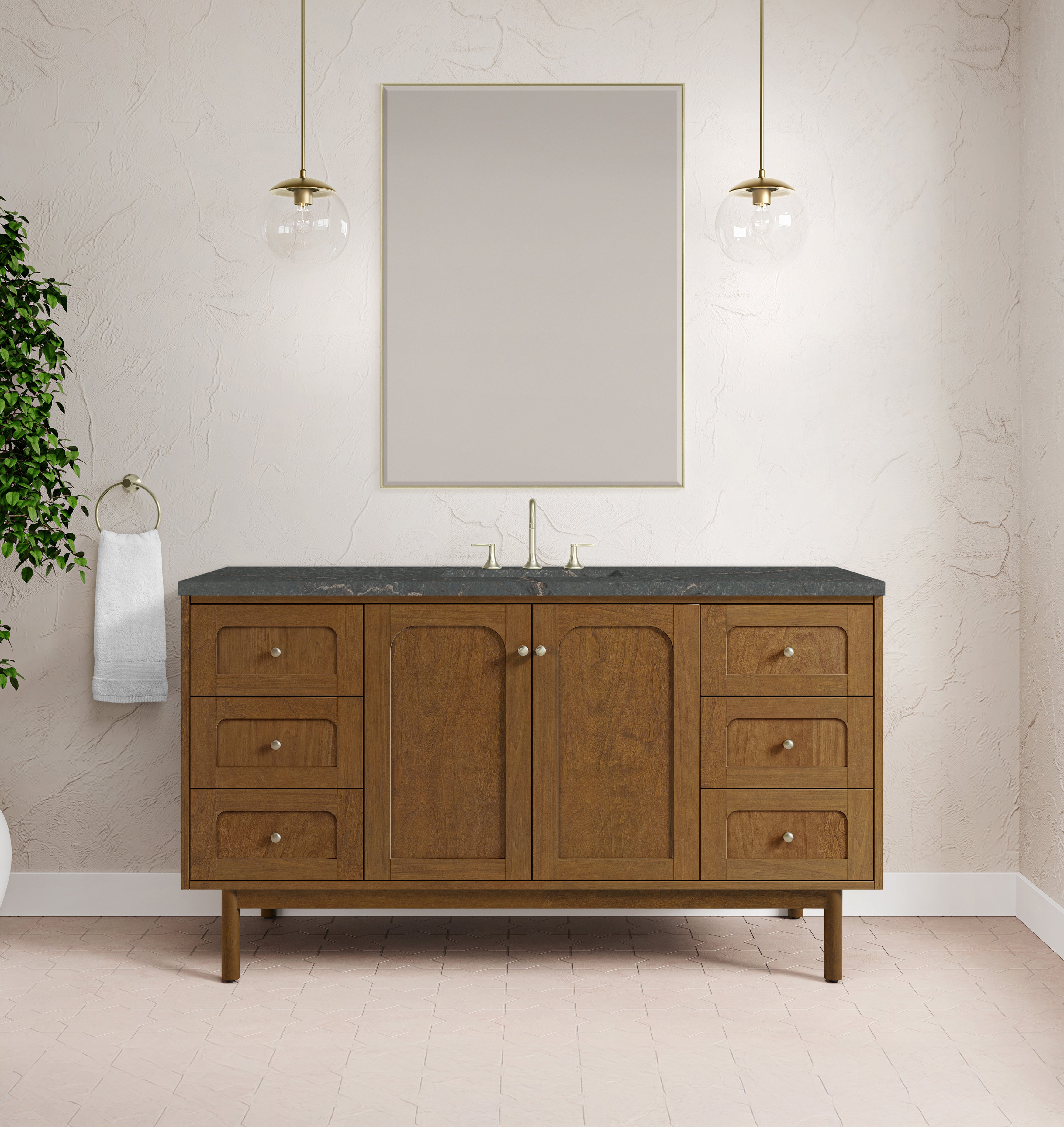 James Martin Laurent 60" Single Vanity in Honey Oak with 3cm Countertop and FreePower Wireless Charger