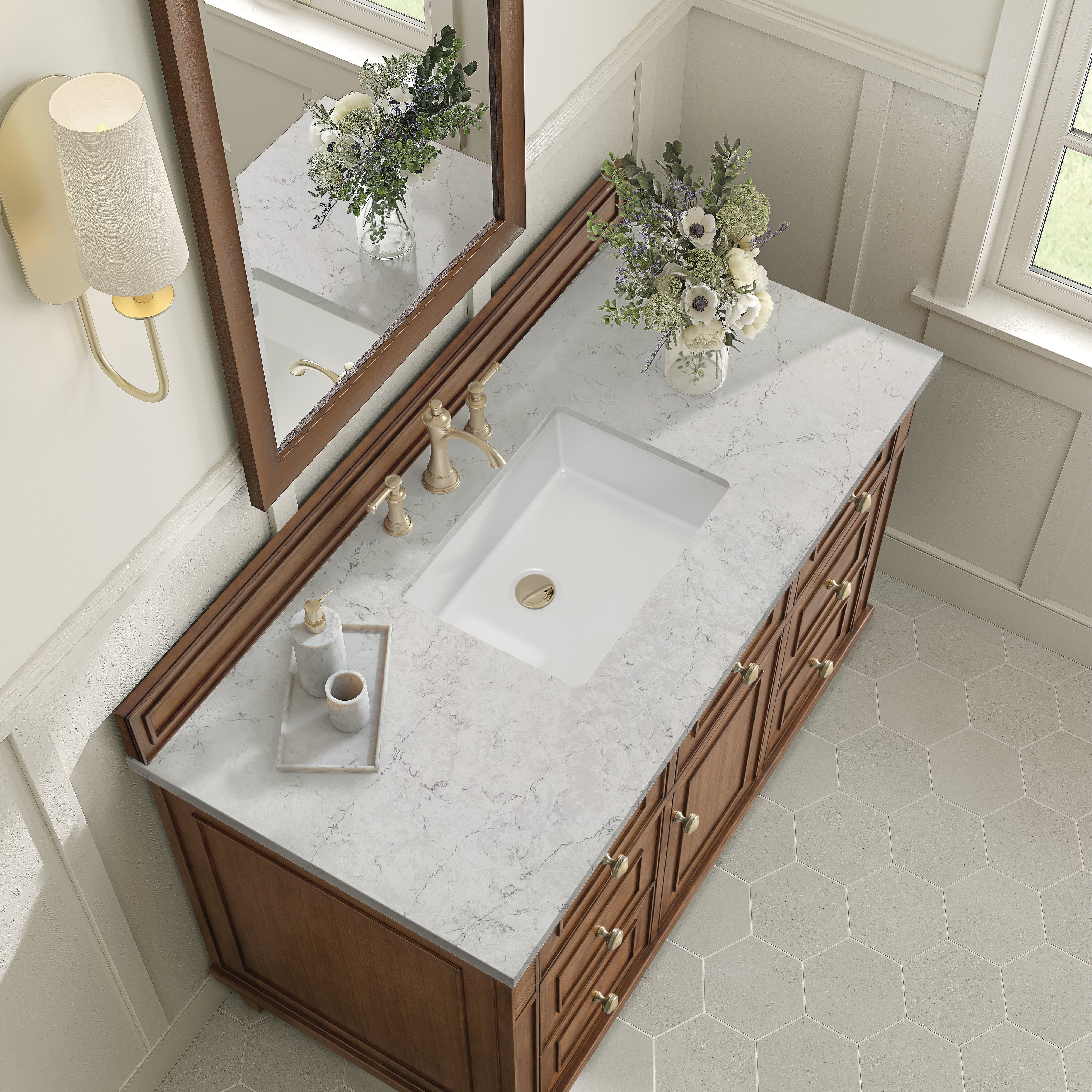 James Martin Lorelai 48" Single Vanity in Mid-Century Walnut with 3cm Countertop