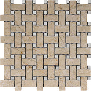 Bursa Beige Polished Marble Mosaic Basketweave With White Dot 1"X2"