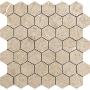 Bursa Beige Polished Marble Mosaic Hexagon 2"