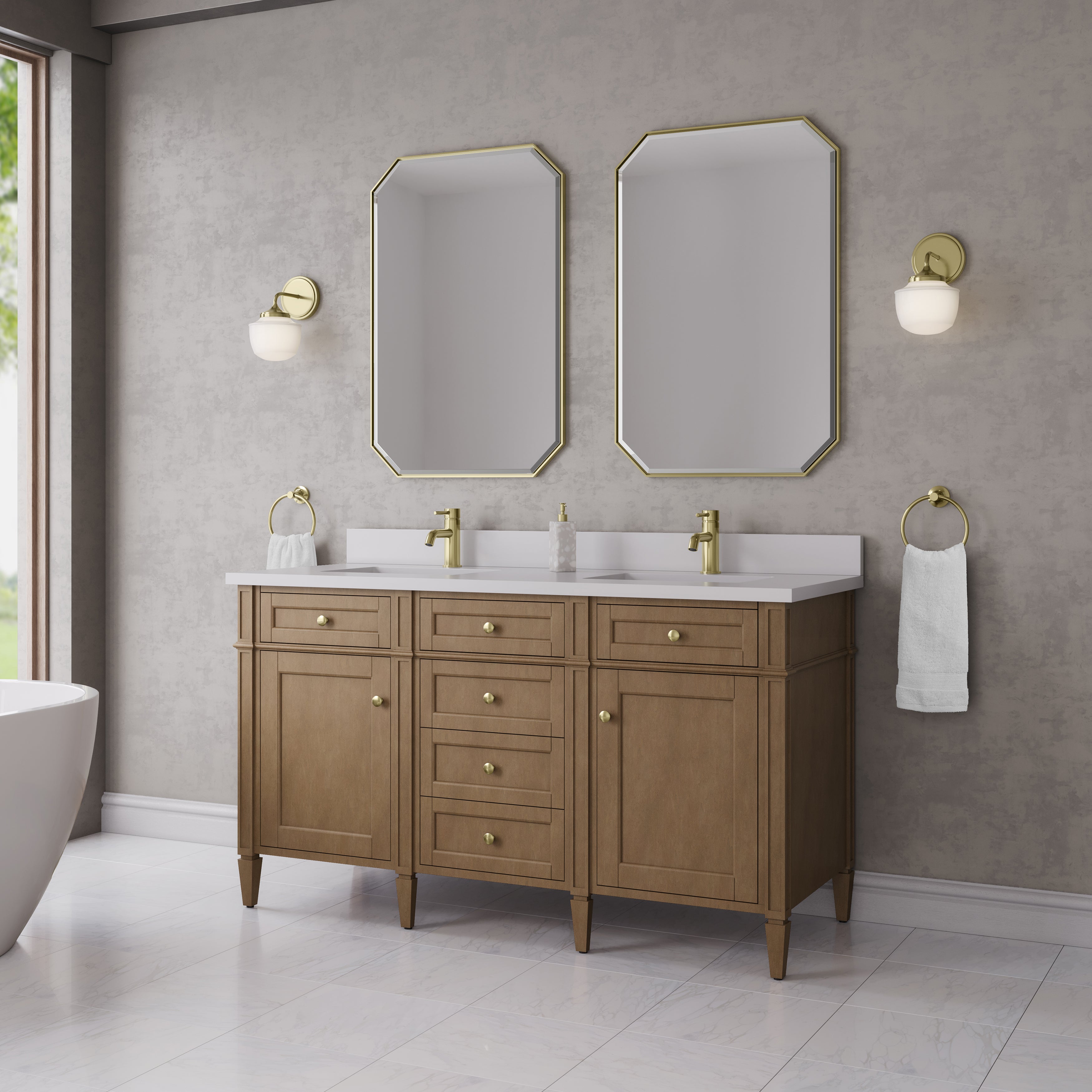 James Martin Brittany 60" Double Vanity in Pecan with 3cm Countertop