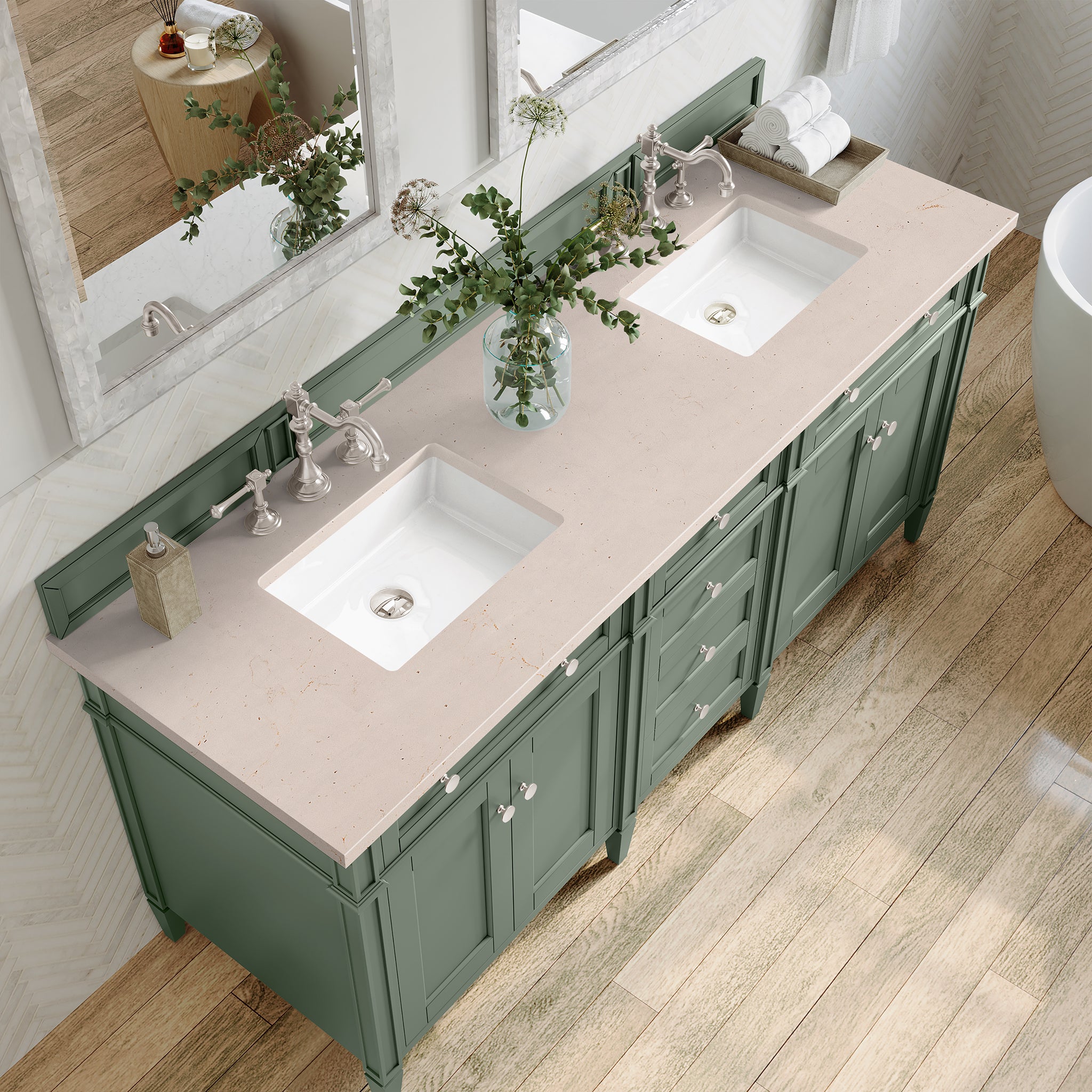 James Martin Brittany 72" Double Vanity in Smokey Celadon with 3cm Countertop