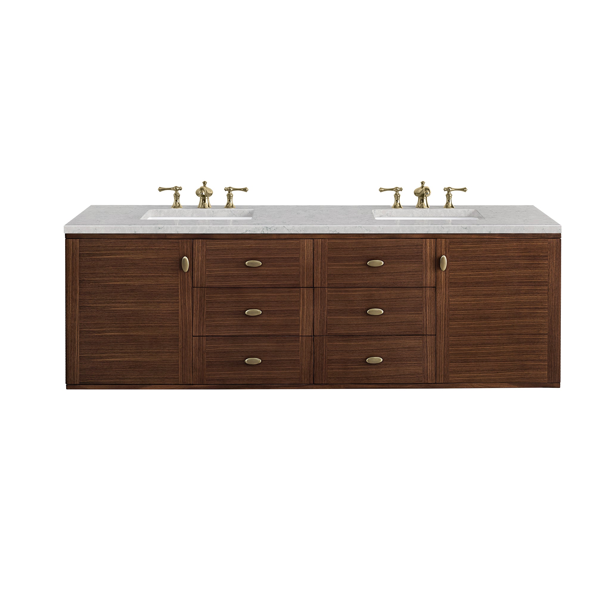 James Martin Amberly 72" Double Vanity in Mid-Century Walnut with 3cm Countertop and FreePower Wireless Charger