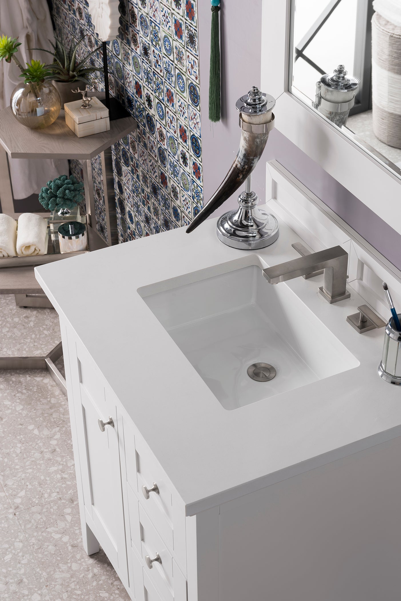 James Martin Palisades 30" Single Vanity in Bright White with 3cm Countertop