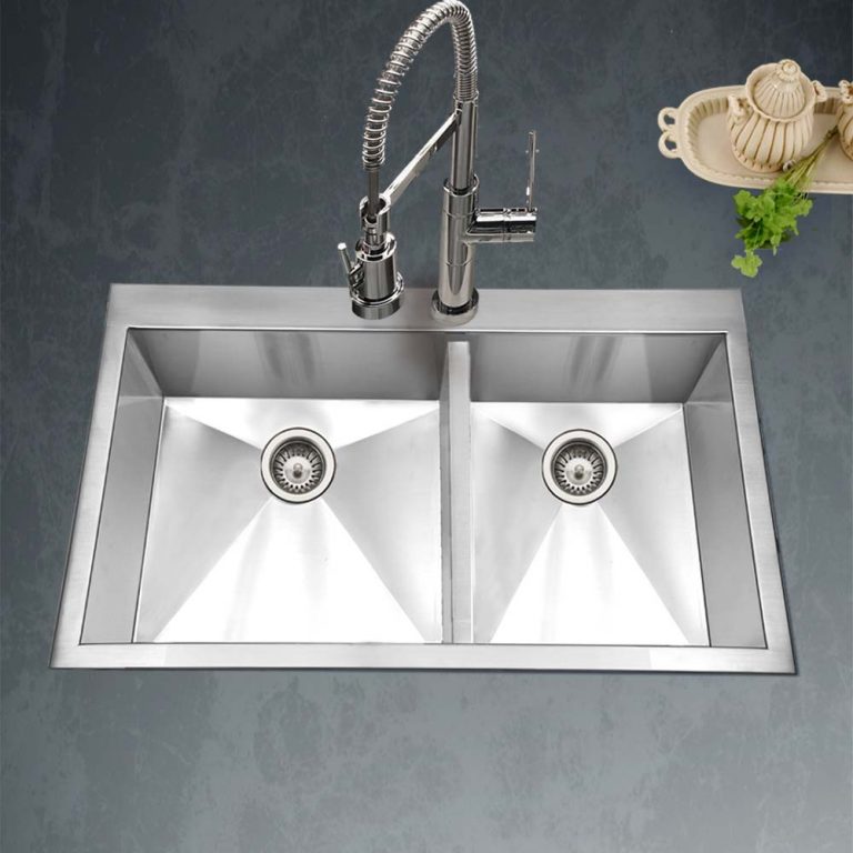 Houzer Bellus 33" Stainless Steel Drop-in Topmount 1-hole 60/40 Double Bowl Kitchen Sink with Strainer & Grids