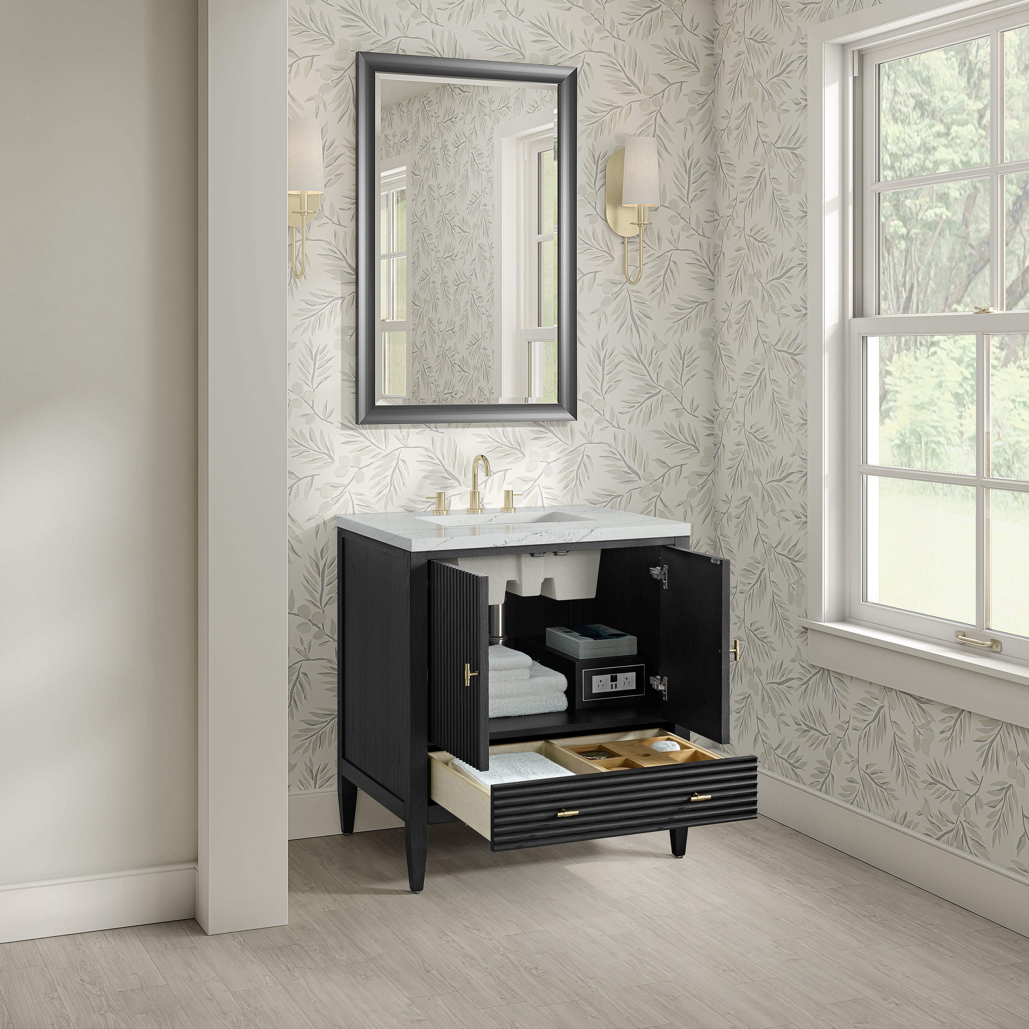 James Martin Myrrin 30" Single Vanity in Carbon Oak with 3cm Countertop