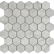 Bianco Carrara Honed Marble Mosaic Hexagon 2"