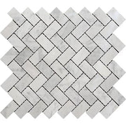 Bianco Carrara Honed Marble Mosaic Herringbone 1"X2"