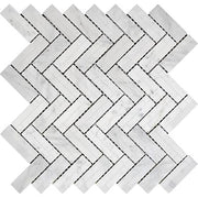 Bianco Carrara Honed Marble Mosaic Herringbone 1"X3"