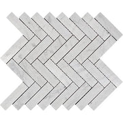 Bianco Carrara Honed Marble Mosaic Herringbone 1"X4"