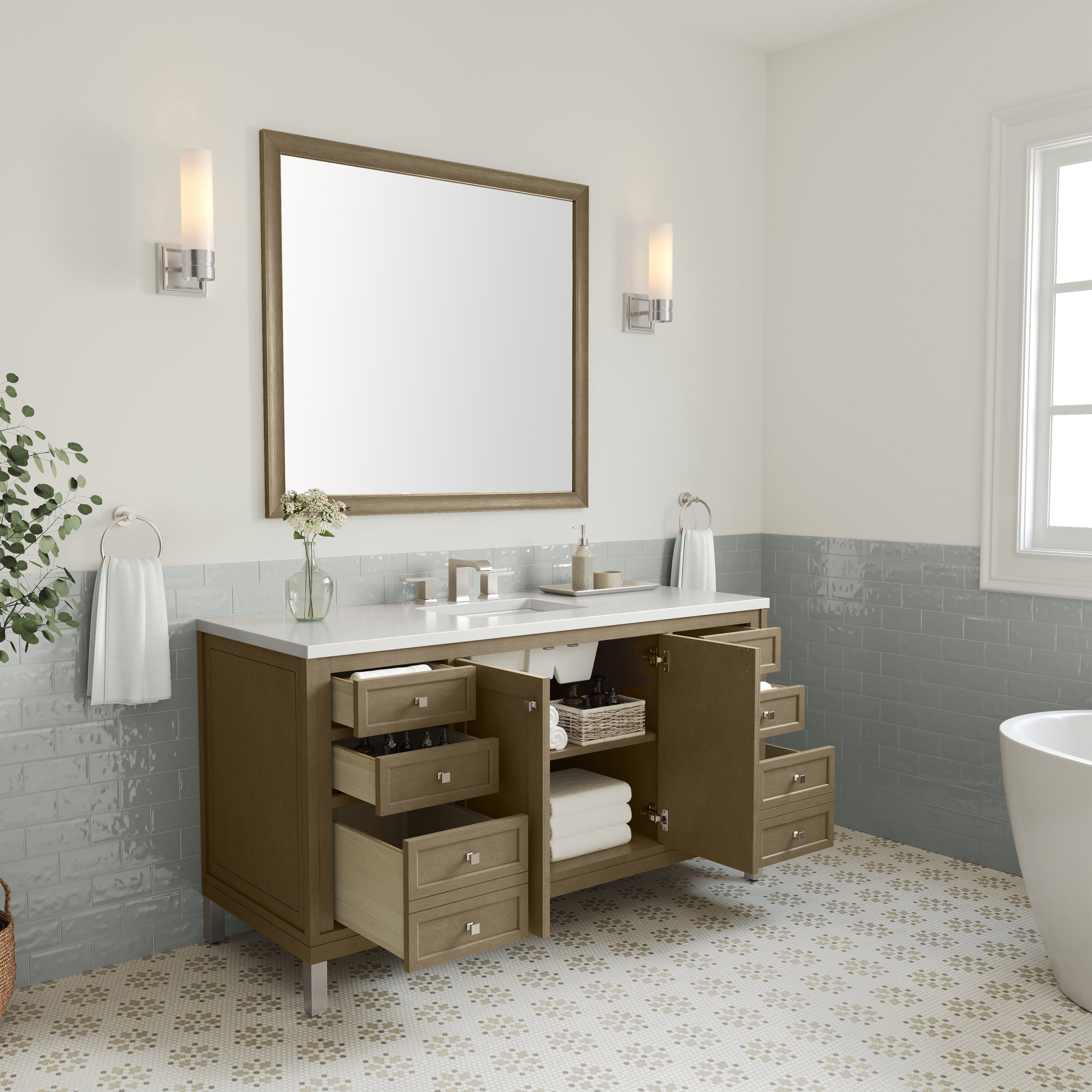 James Martin Chicago 60" Single Vanity in Walnut Whisper with 3cm Countertop