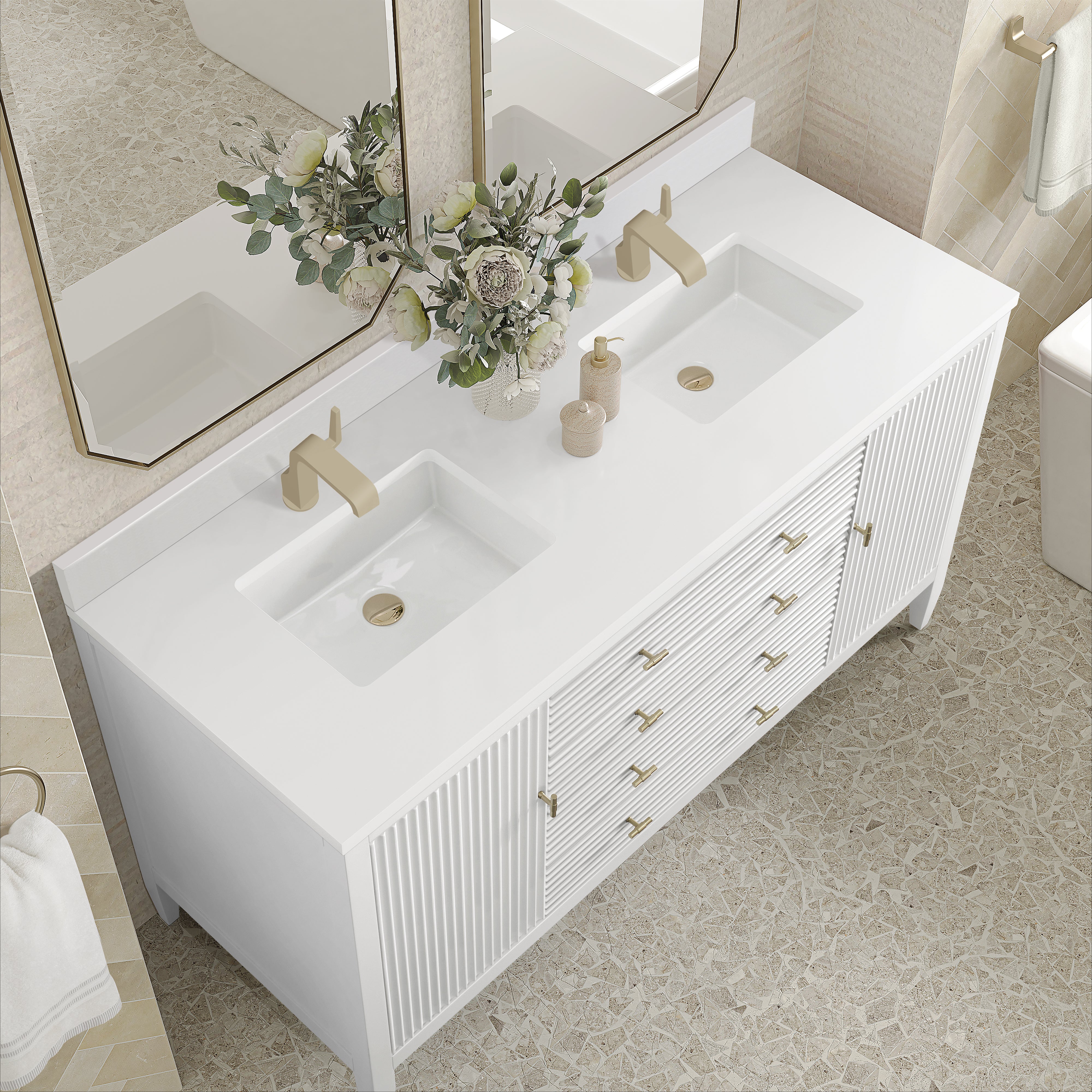 James Martin Myrrin 60" Double Vanity in Bright White with 3cm Countertop