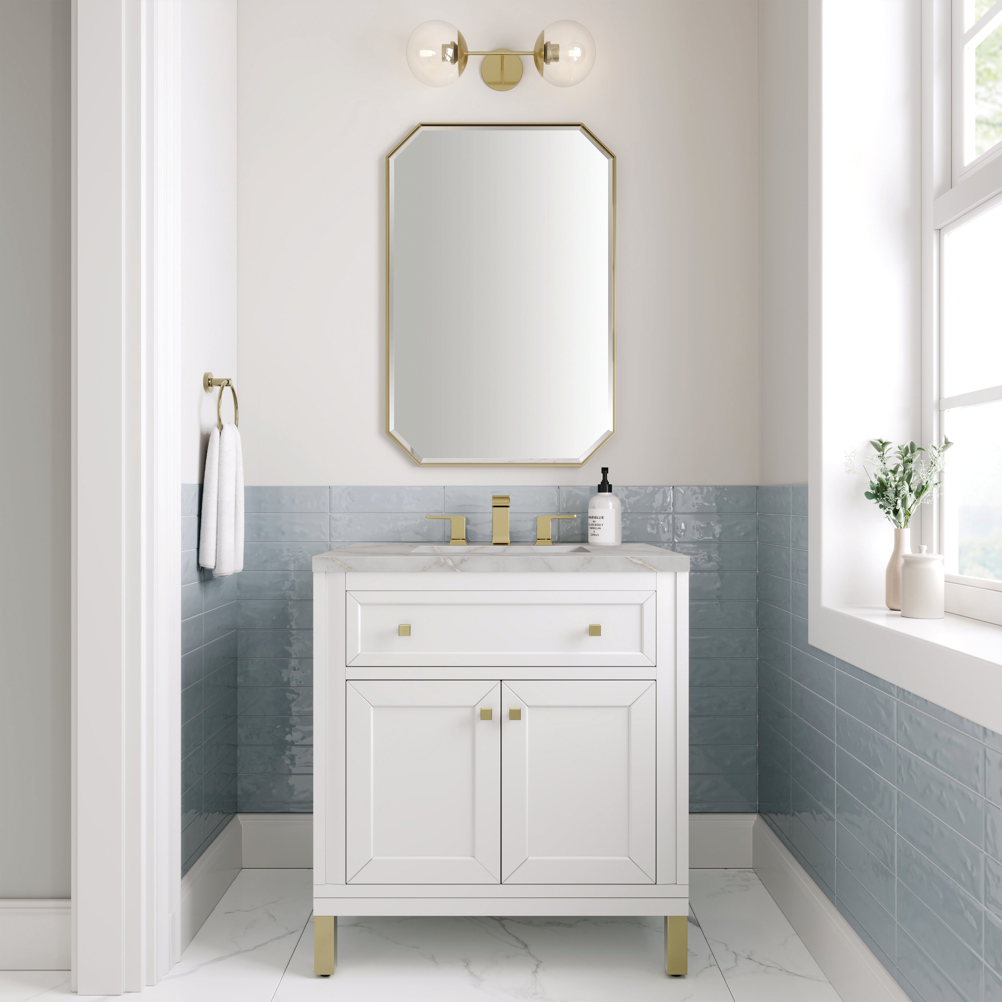 James Martin Chicago 30" Single Vanity in Glossy White with 3cm Countertop
