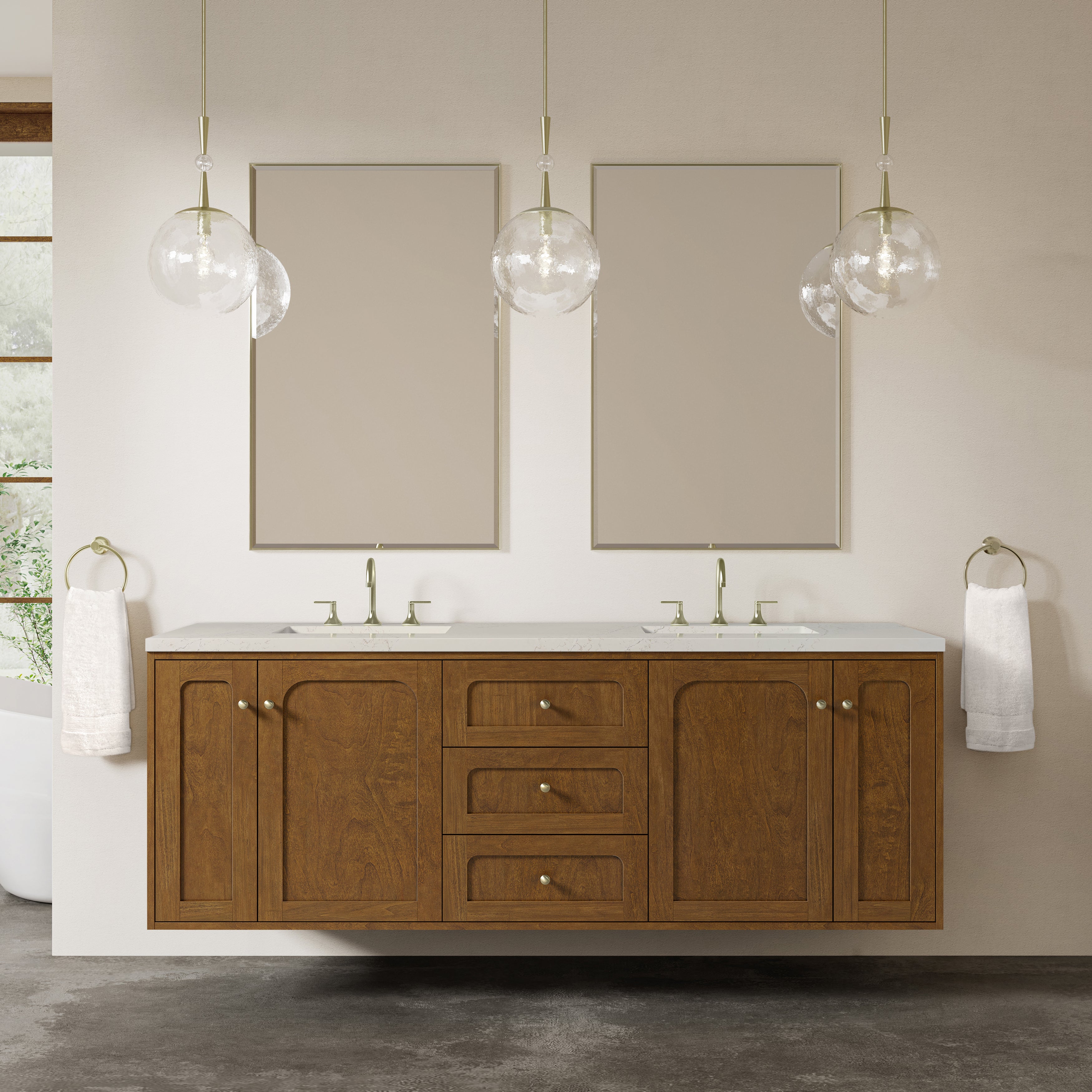 James Martin Laurent 72" Double Vanity in Honey Oak with 3cm Countertop and FreePower Wireless Charger