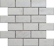 Bianco Carrara Polished Marble Mosaic Brick 2"X4" Big Bevel