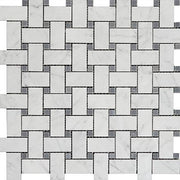 Bianco Carrara Polished Marble Mosaic Basketweave With Gray Dot 1"X2"