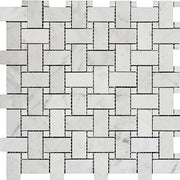 Bianco Carrara Polished Marble Mosaic Basketweave With White Dot 1"X2"