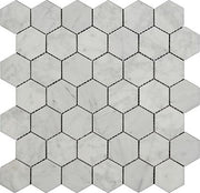 Bianco Carrara Polished Marble Mosaic Hexagon 2"