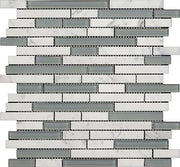Bianco Carrara Polished Marble Mosaic Carrara & Glass Mix Strip