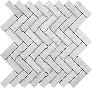 Bianco Carrara Polished Marble Mosaic Herringbone 1"X3"