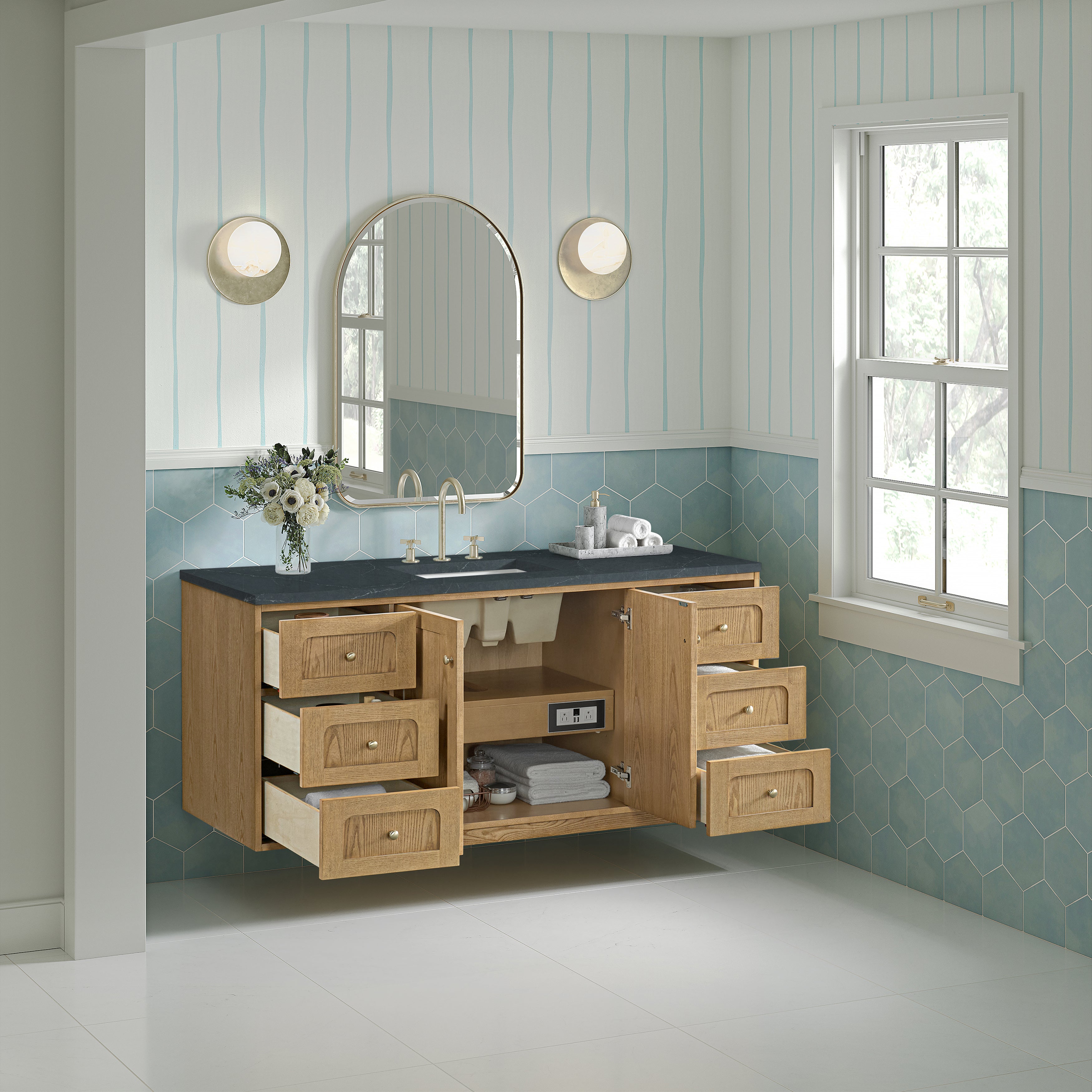 James Martin Laurent 60" Single Vanity in Light Natural Oak with 3cm Countertop