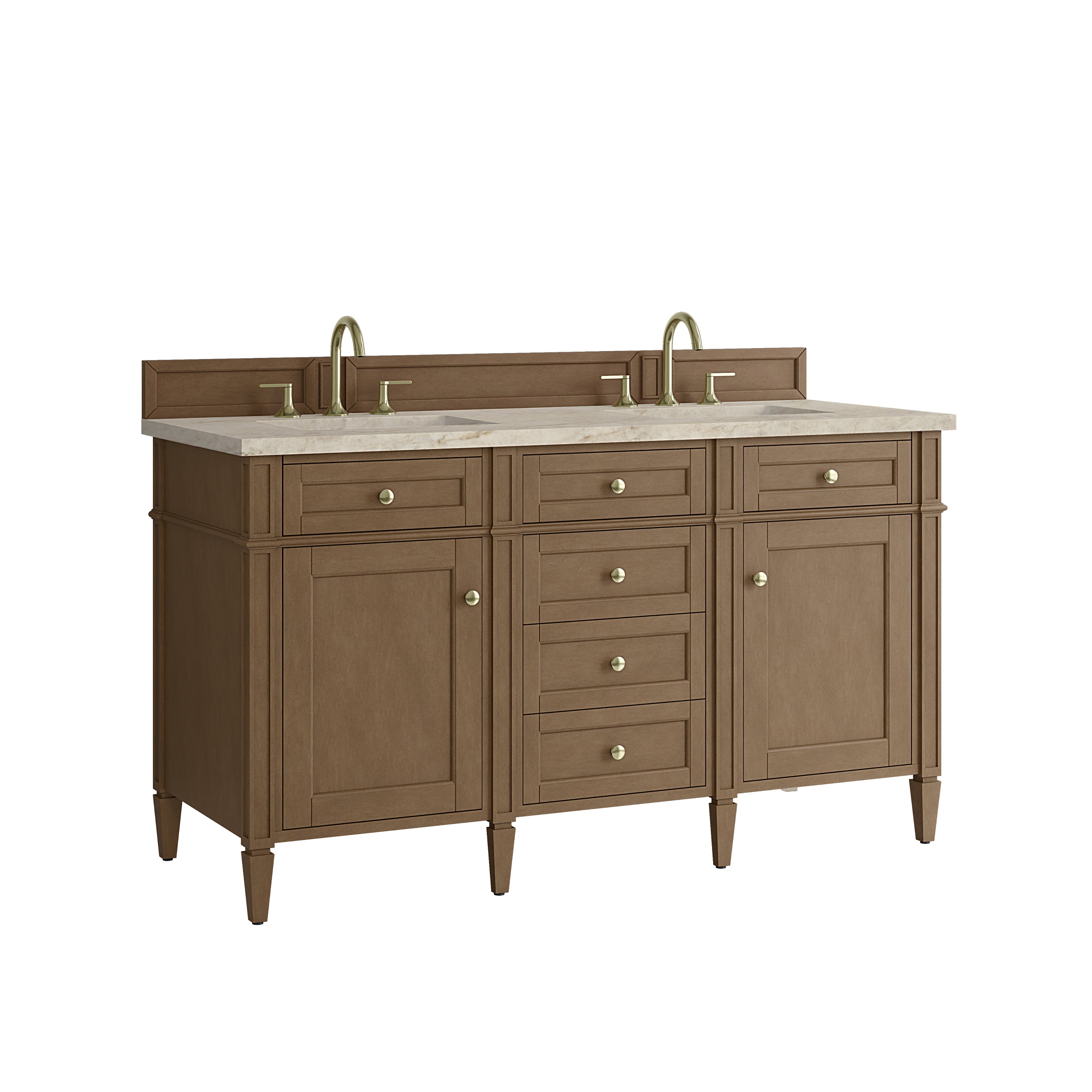 James Martin Brittany 60" Double Vanity in Pecan with 3cm Countertop